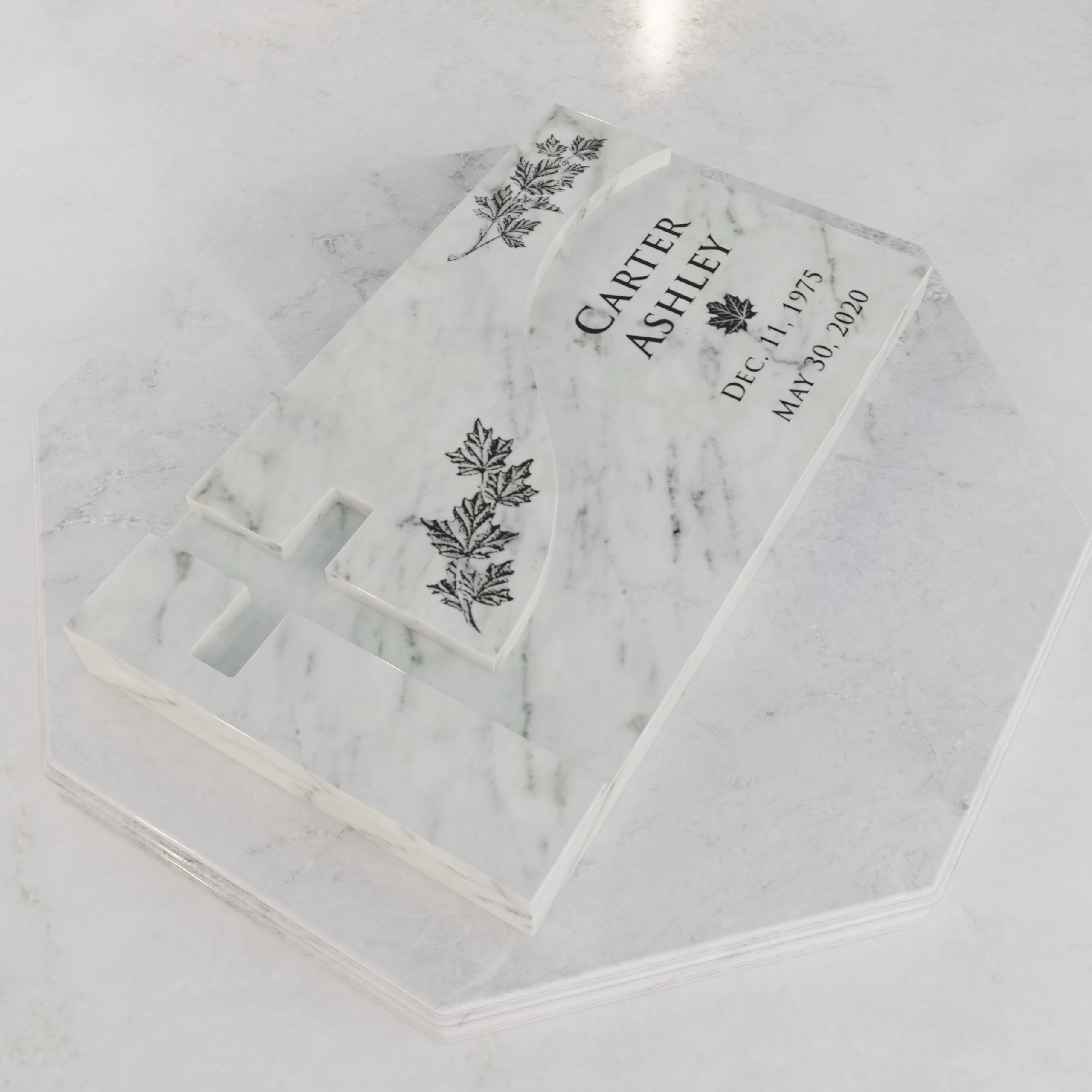 Luxury Maple Leaf Cross Flat Granite Grave Marker view 4