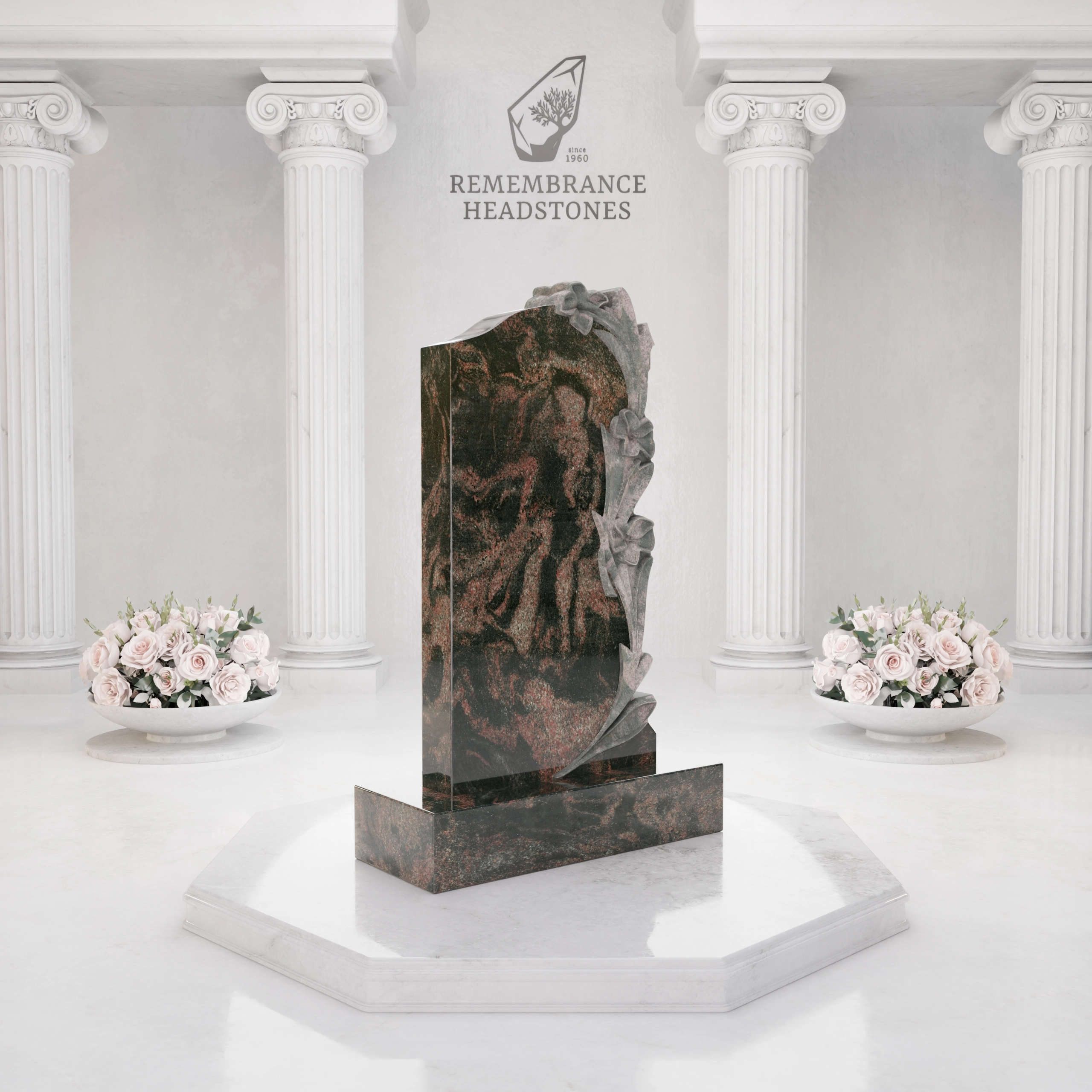 Luxury Lily Carved Granite Upright Headstone view 4
