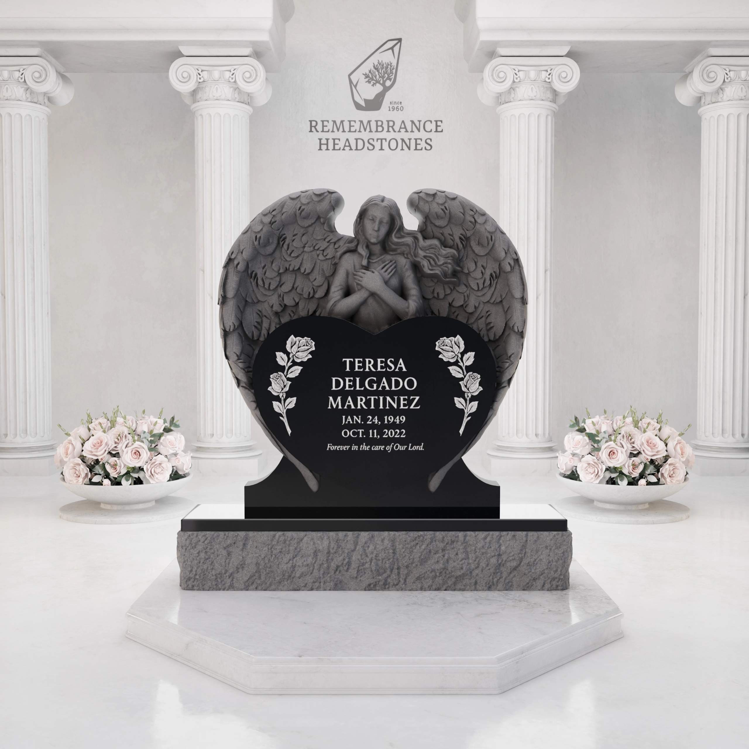 Luxury Heart-Shaped Granite Monument — Guardian Angel Companion