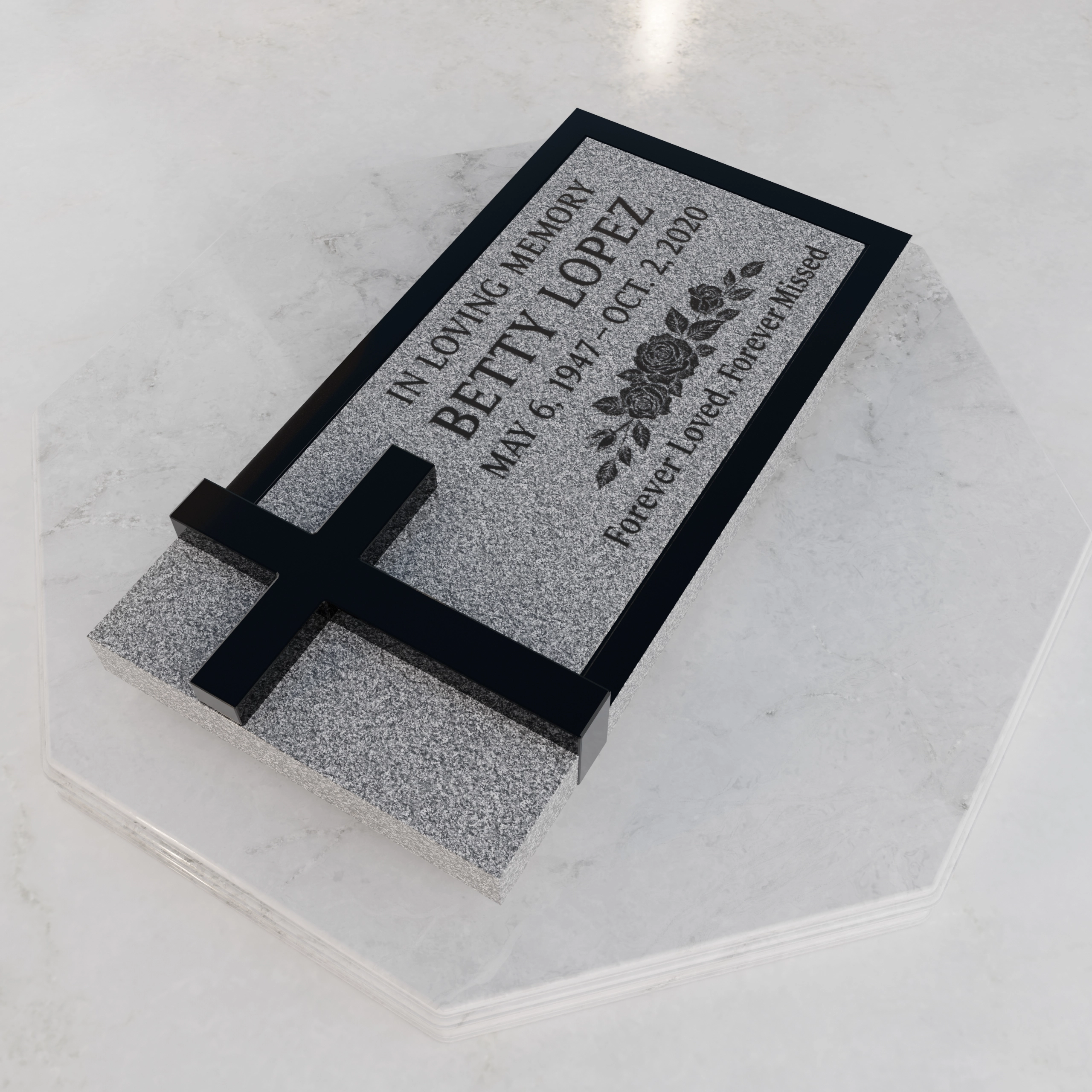 Luxury Cross Flat Granite Headstone view 4