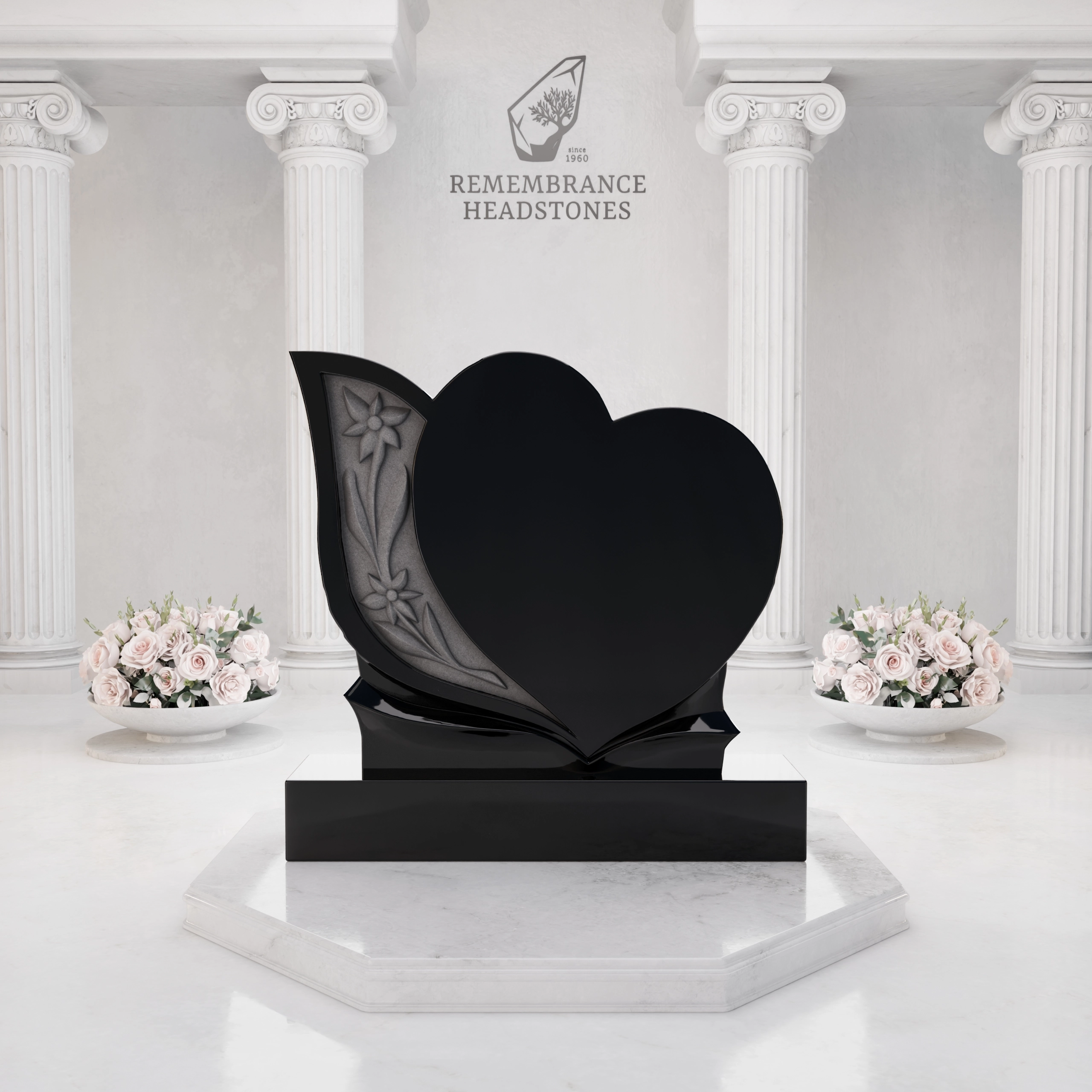 Luxury Floral Heart Granite Headstone view 3