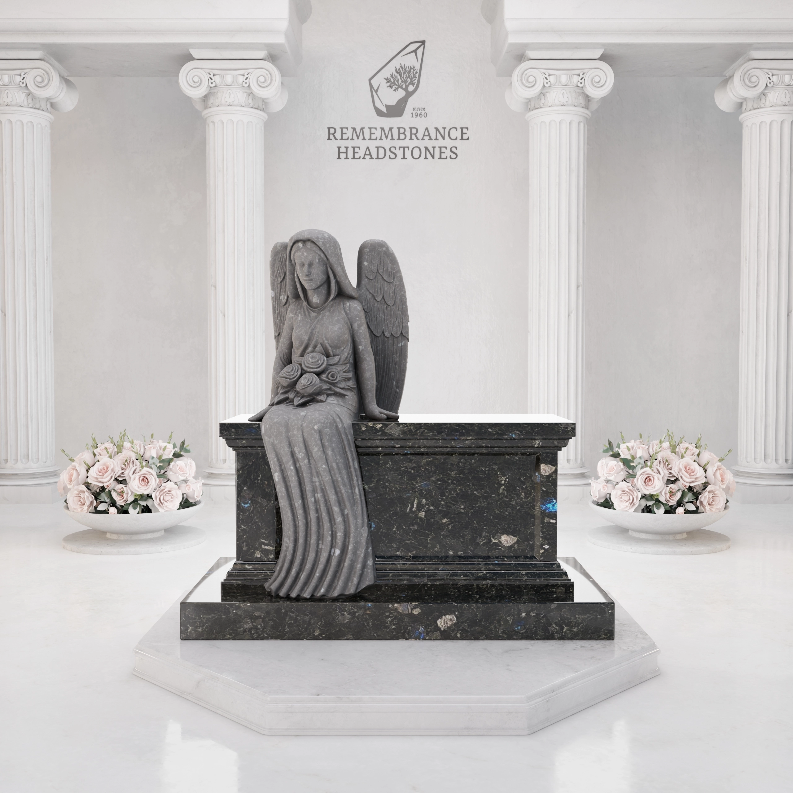 Luxury Marble Angel Columbarium Bench view 3