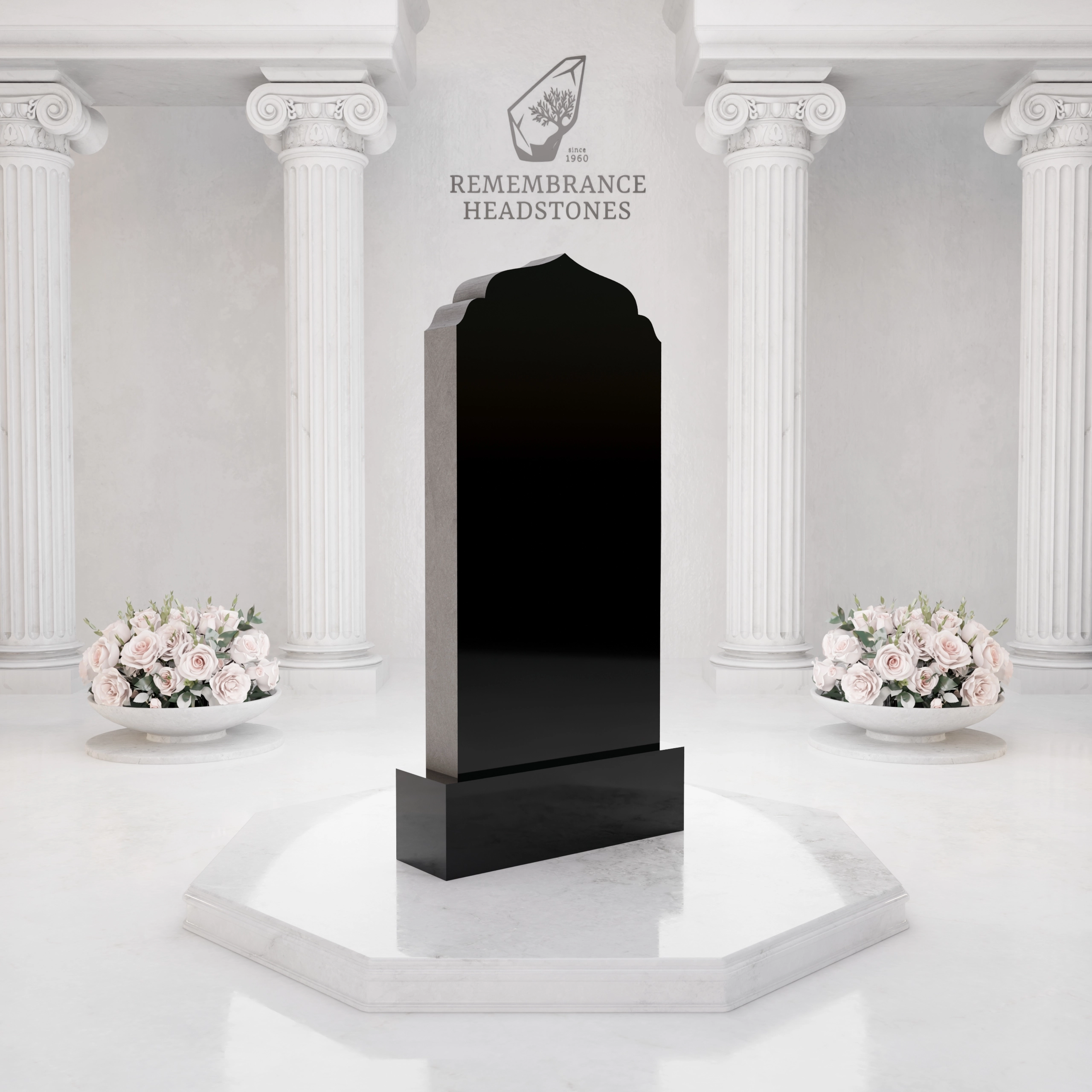 Premium Upright Granite Headstone — Mosque Relief Panel & Crescent view 5