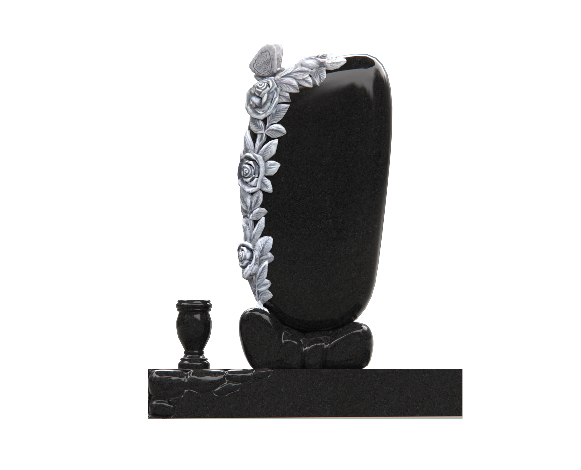 Luxury Upright Granite Monument — Oval Tablet, Carved Roses & Dove view 3
