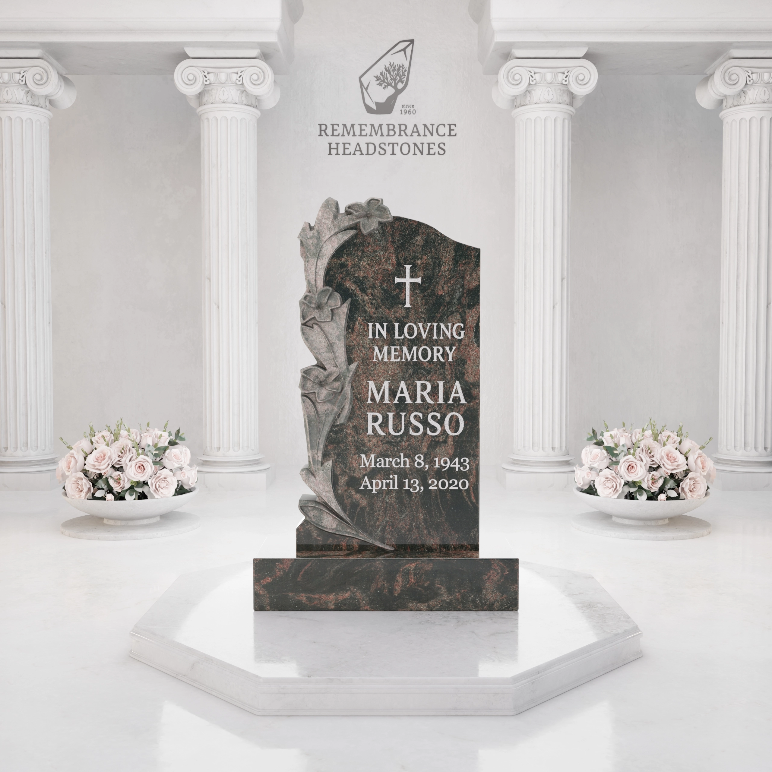 Luxury Lily Carved Granite Upright Headstone