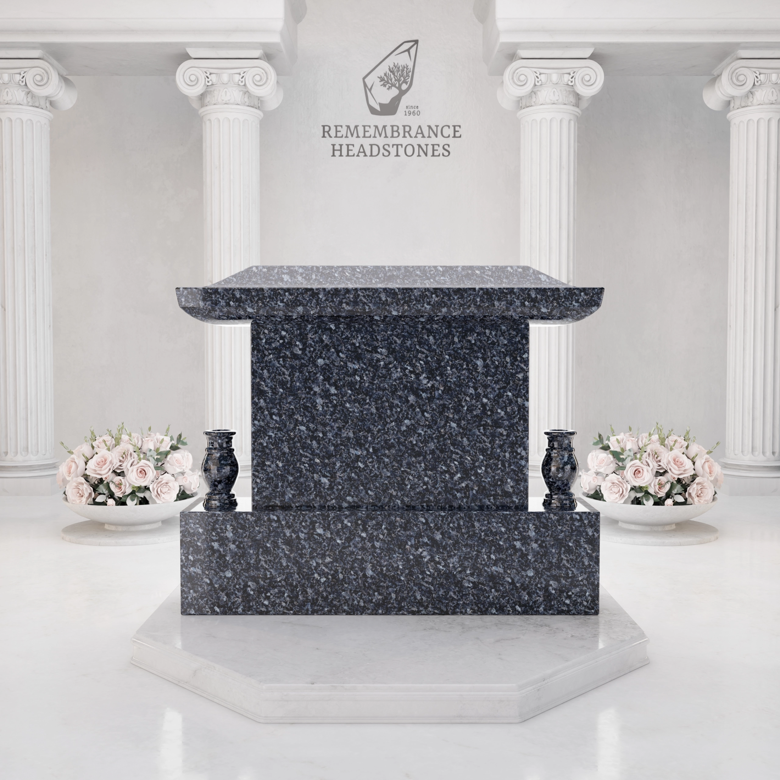 Luxury Japanese Roof Companion Granite Memorial with Portrait Panel view 3