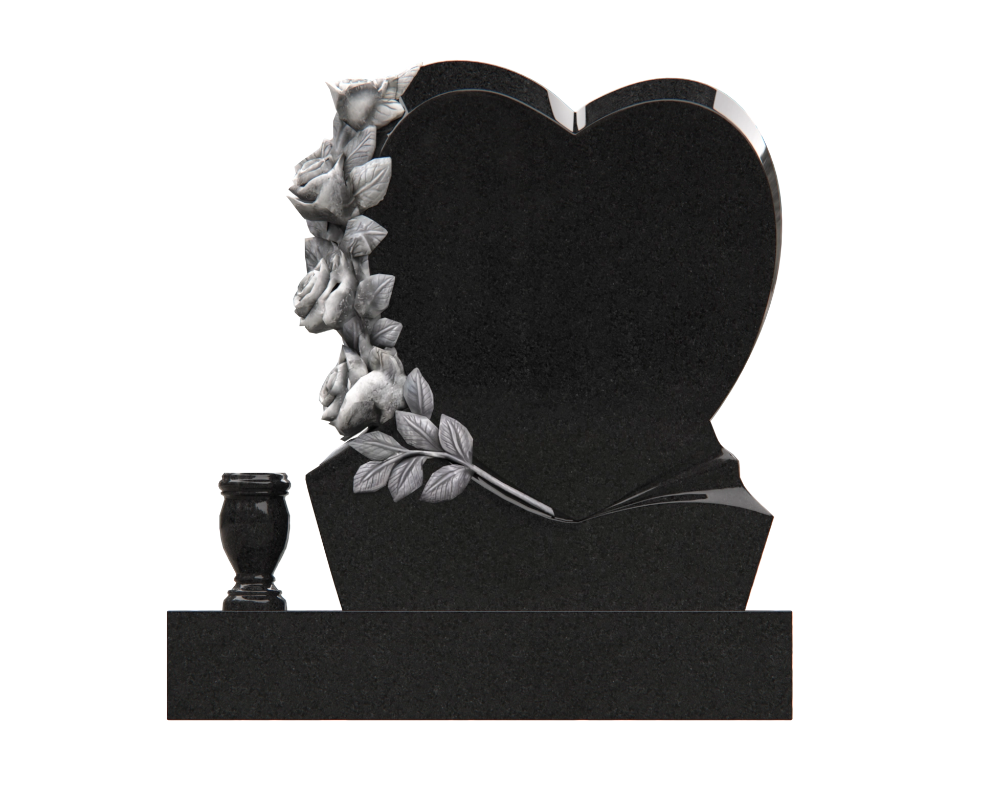 Luxury Heart-Shaped Companion Granite Monument — Doves & Rose Garland view 3