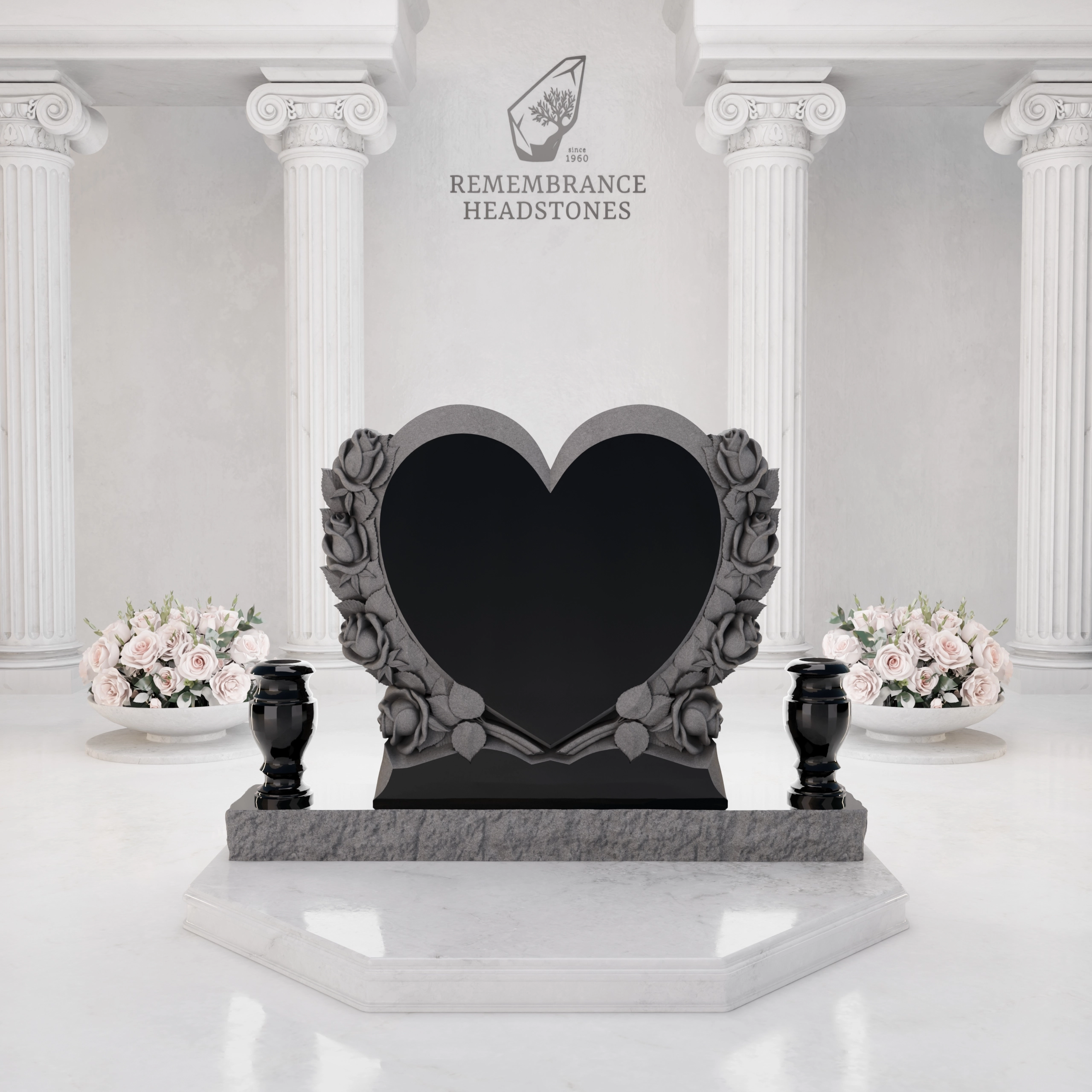 Luxury Heart-Shaped Granite Monument — Carved Rose Garland view 3