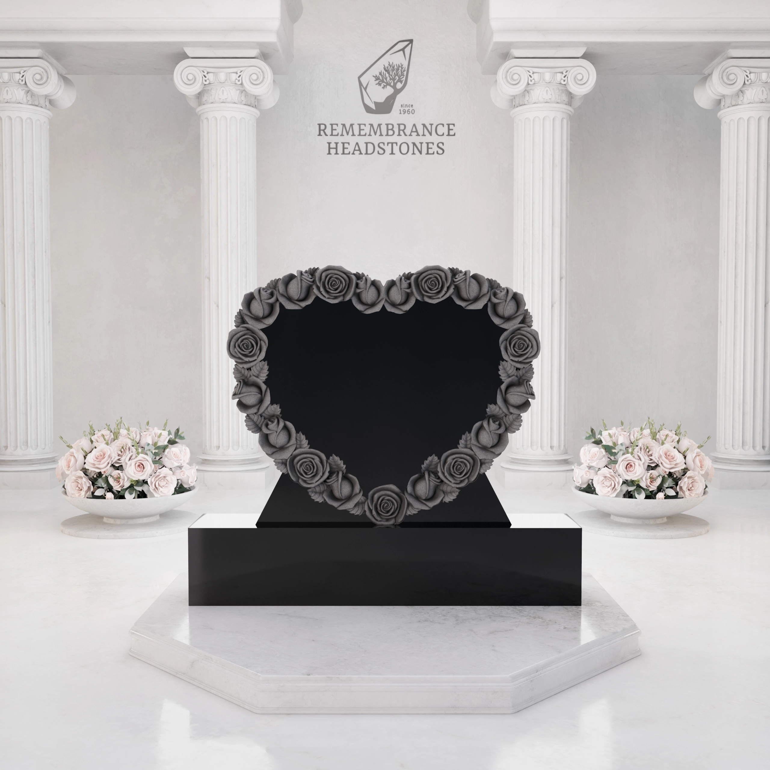 Luxury Heart-Shaped Granite Headstone — Rose Wreath & Butterfly view 3