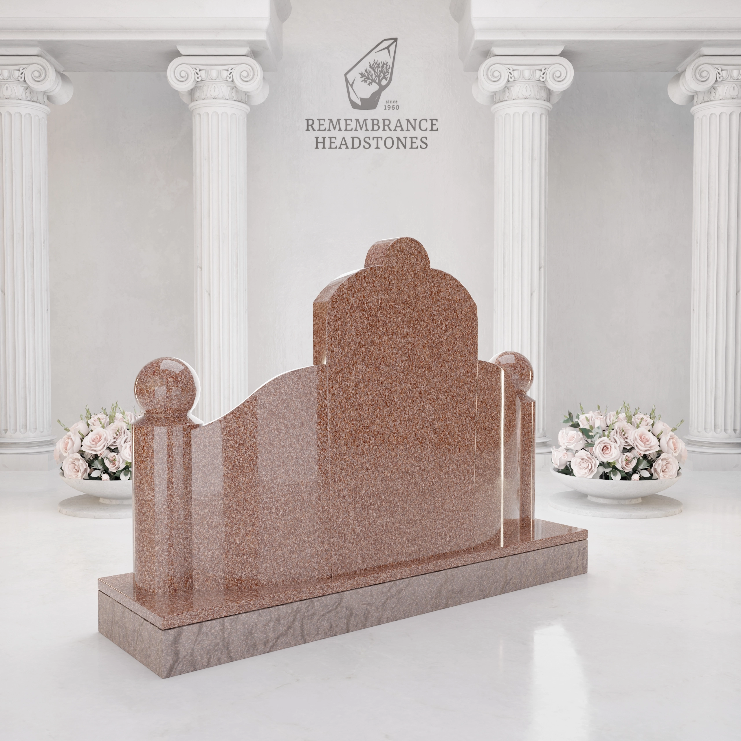 Luxury Asian Family Granite Memorial with Decorative Rail & Lantern Vases view 4