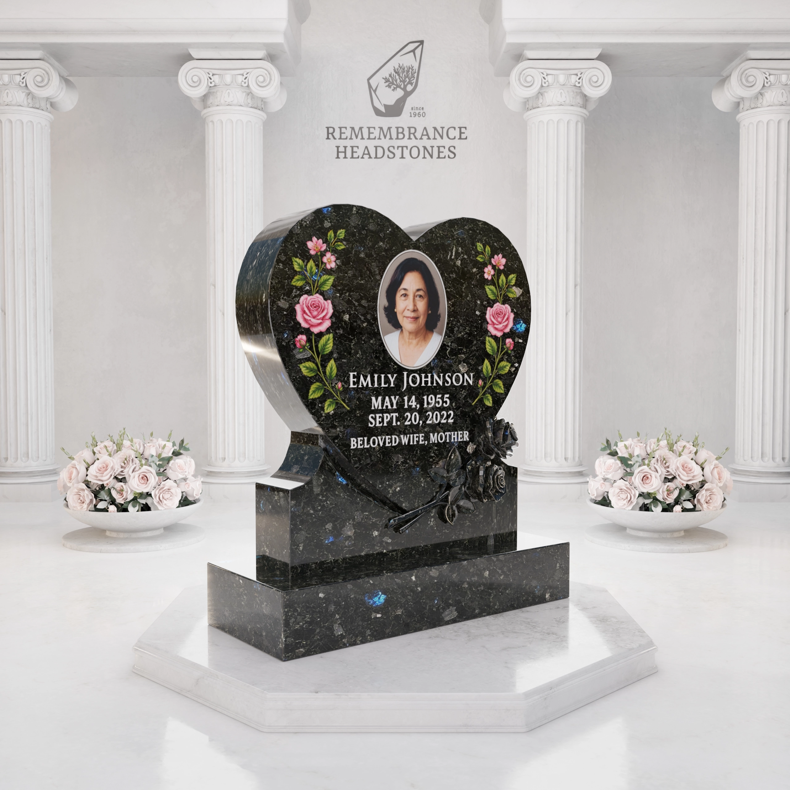Luxury Heart Shape Granite Headstone with Portrait view 2