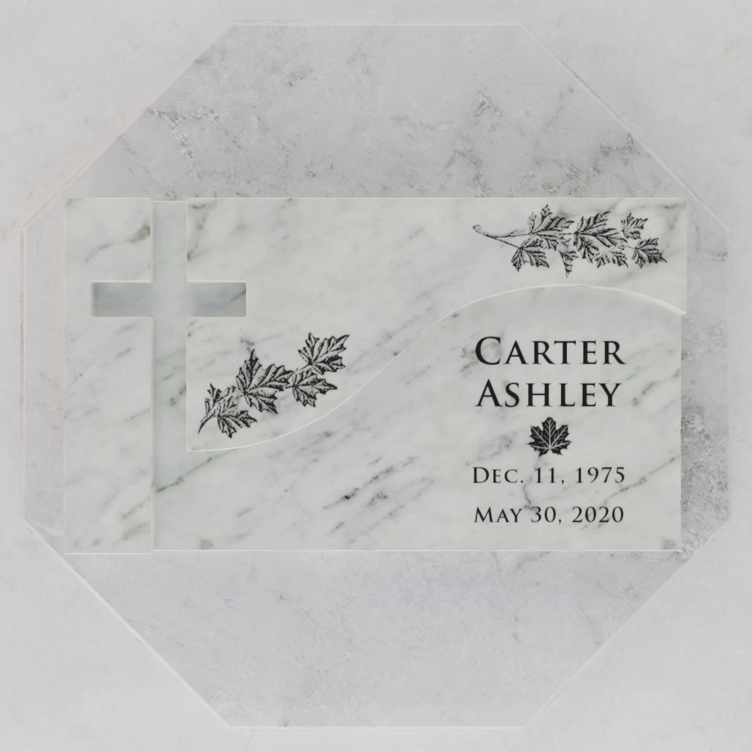 Luxury Maple Leaf Cross Flat Granite Grave Marker