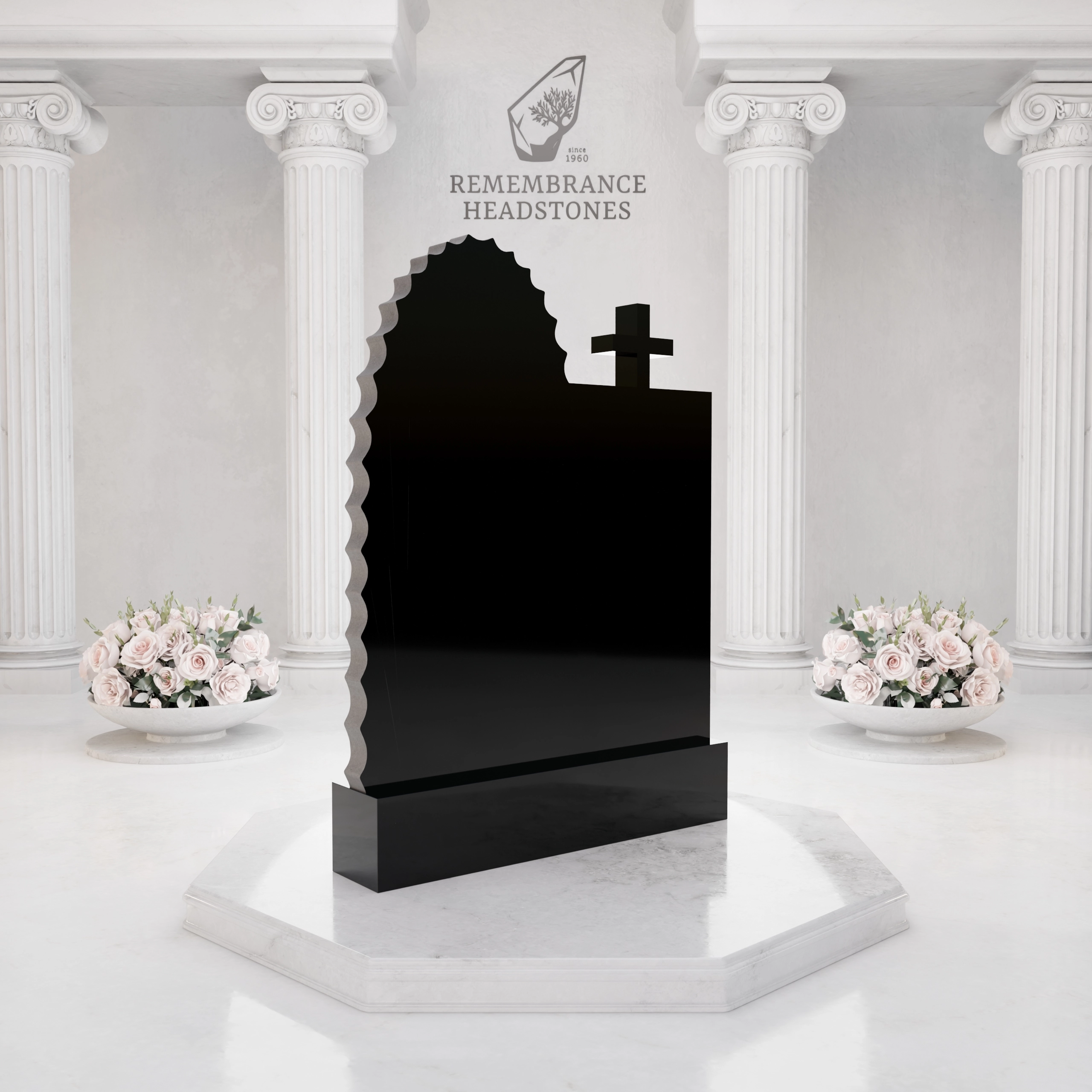 Premium Upright Granite Headstone — Guadalupe Relief & Cross view 5