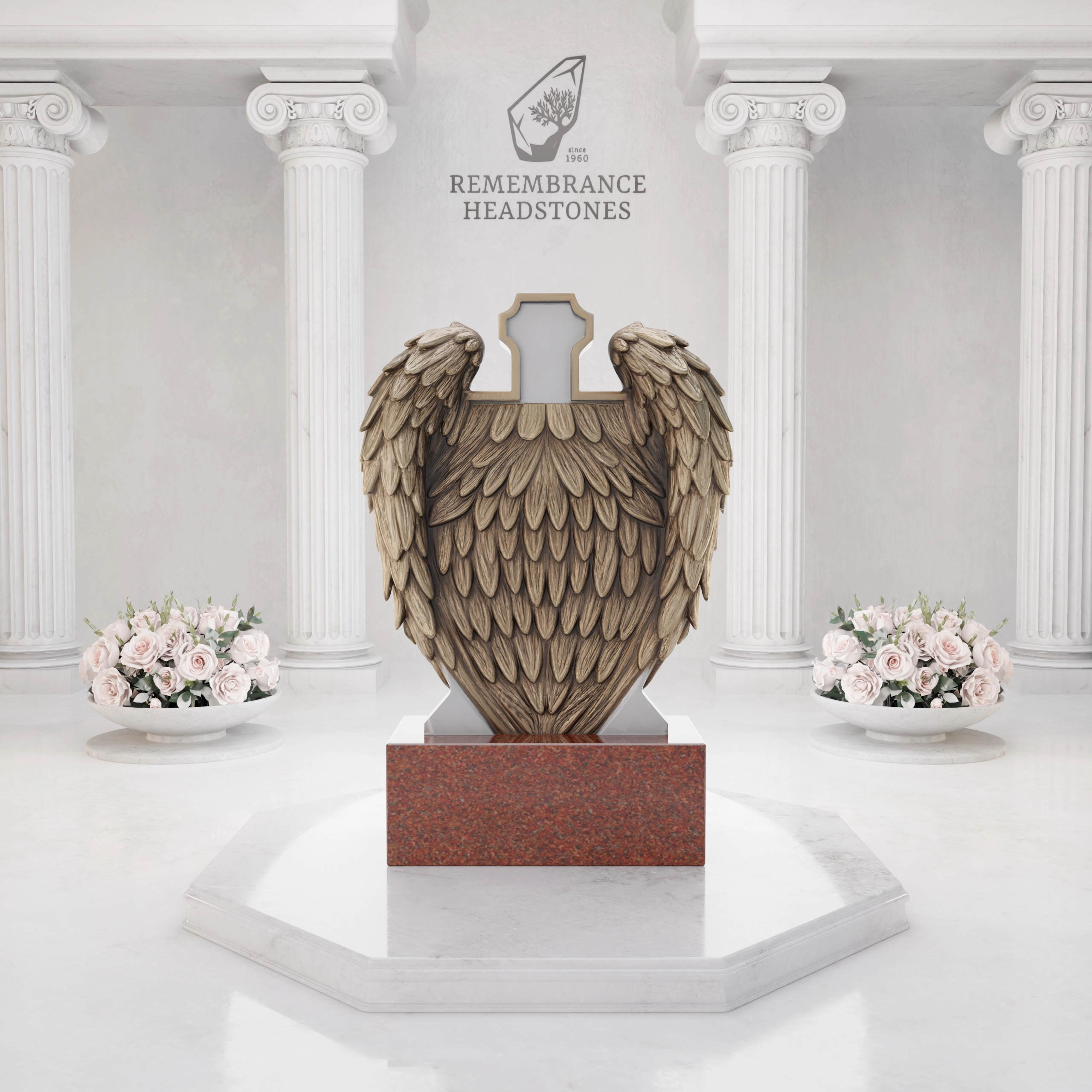 Luxury Cross with Guardian Angel Wings Granite Headstone view 5