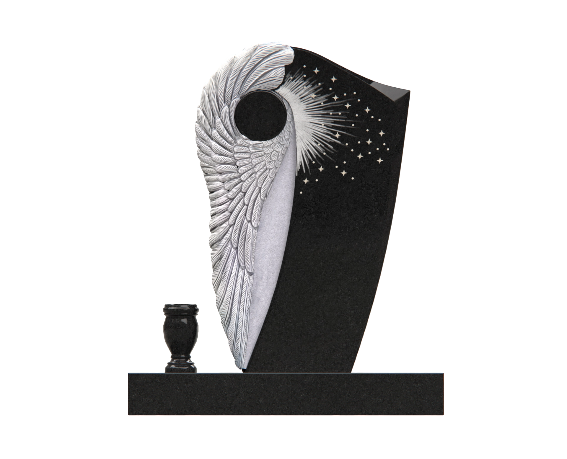 Luxury Upright Granite Monument — Angel Wing & Starburst with Crystal Accents view 3