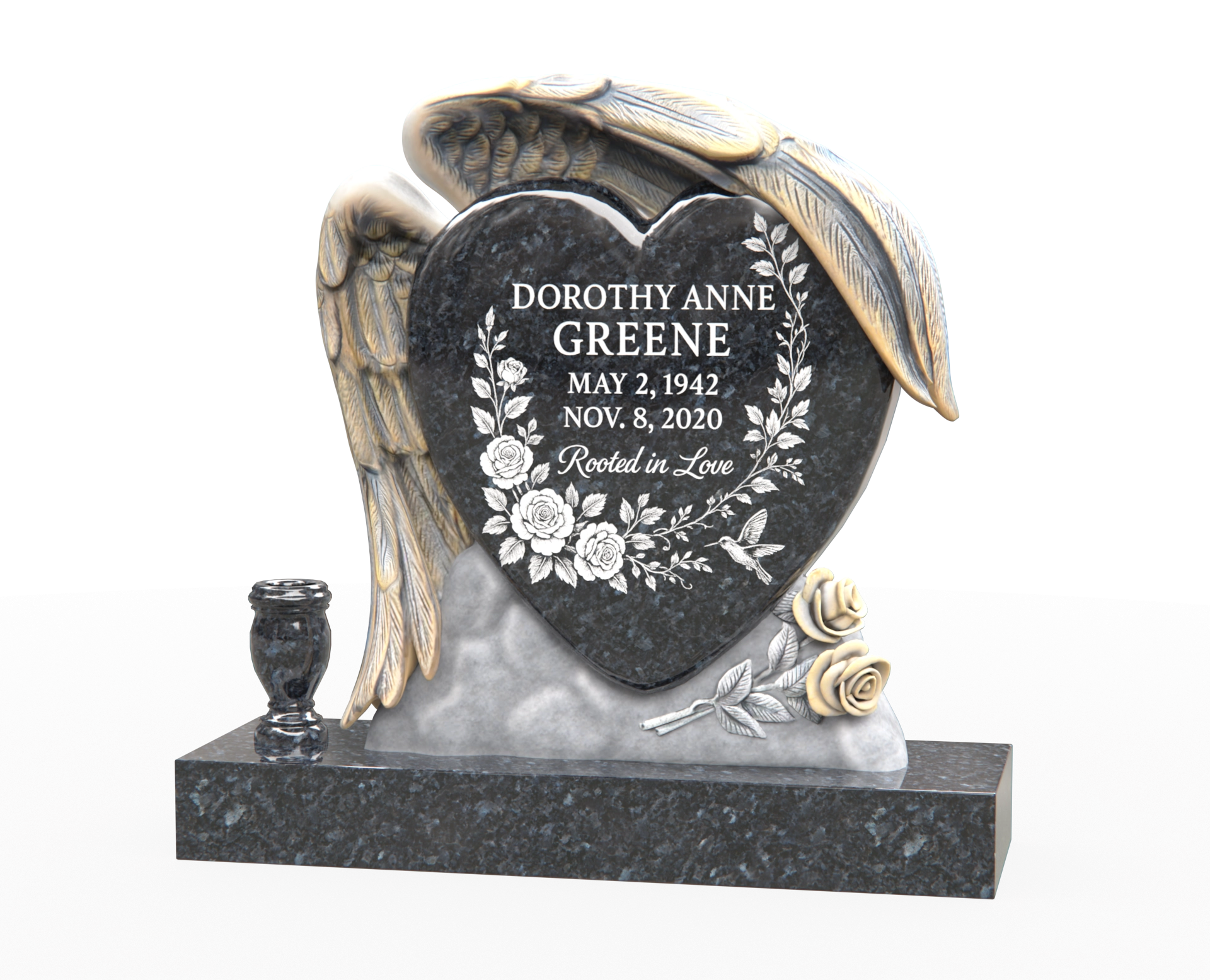 Luxury Special-Shape Granite Headstone — Angel Wings with Heart