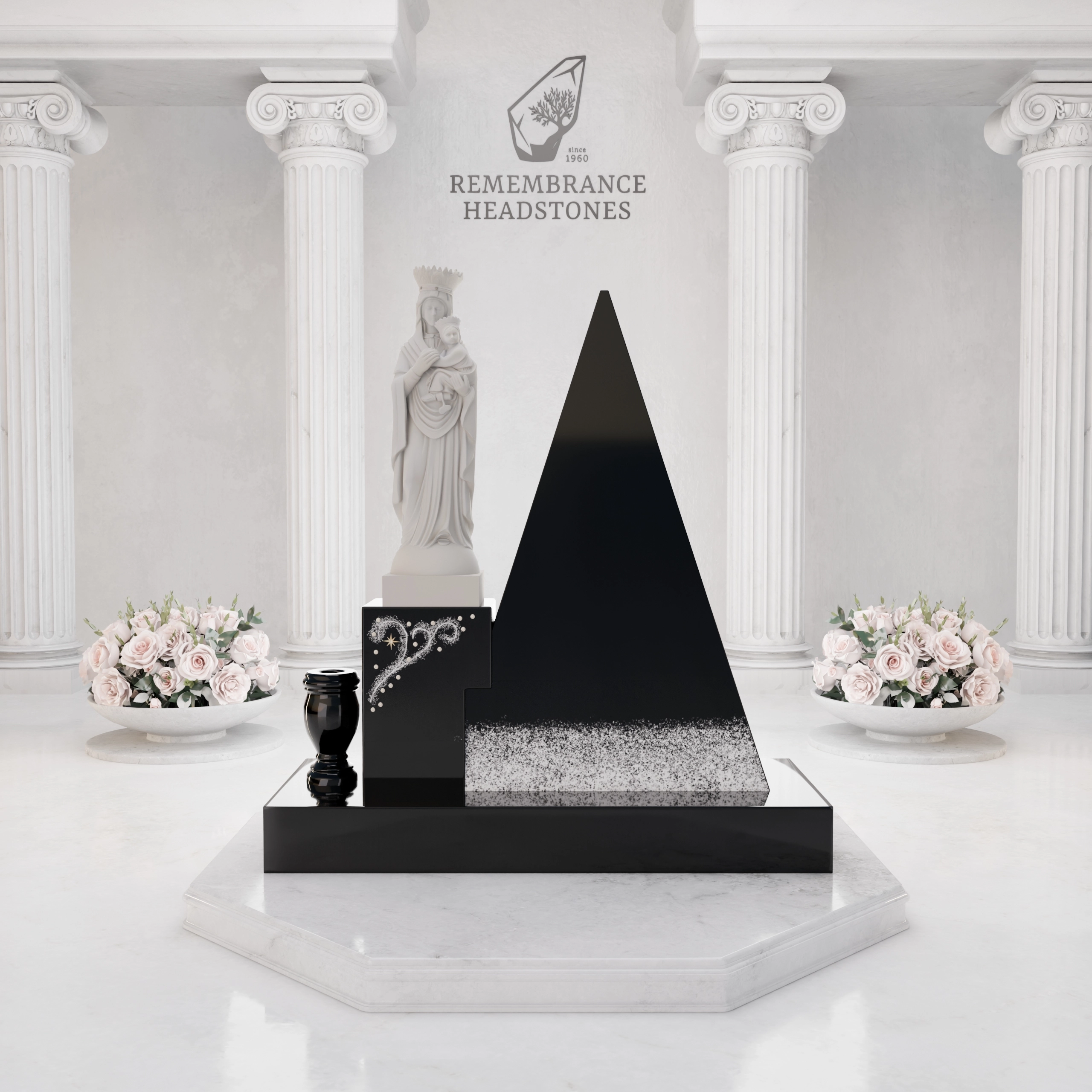 Luxury Pyramid-Shape Upright Granite Monument — Madonna view 3