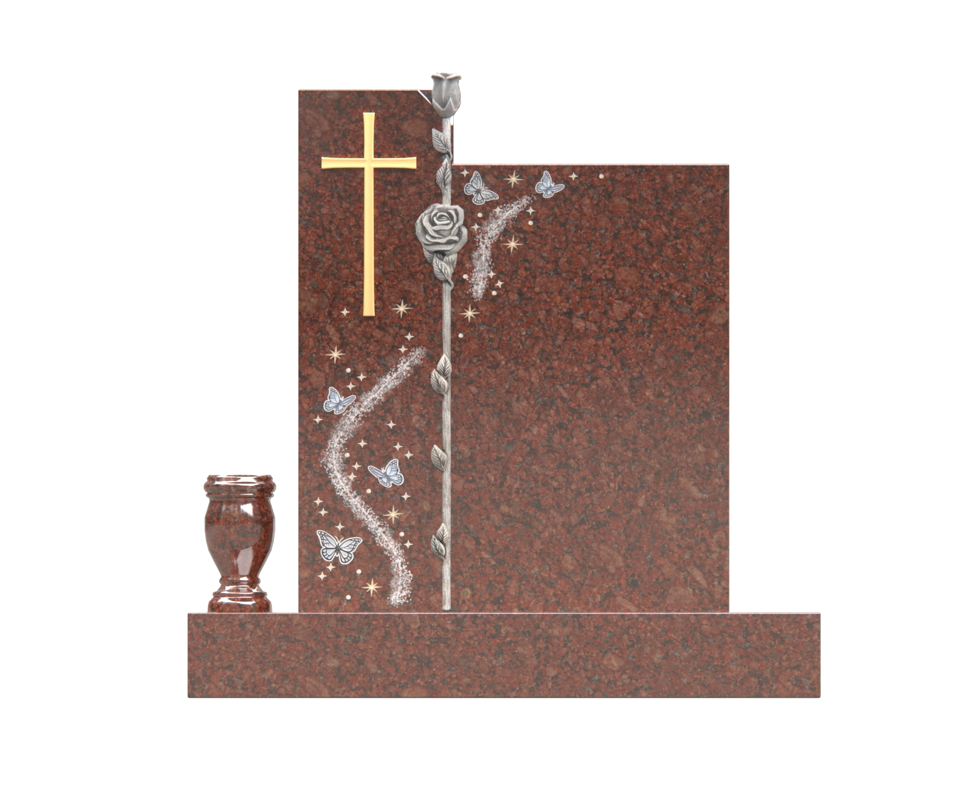 Luxury Upright Headstone with Cross, Rose Column & Heart Motif view 3