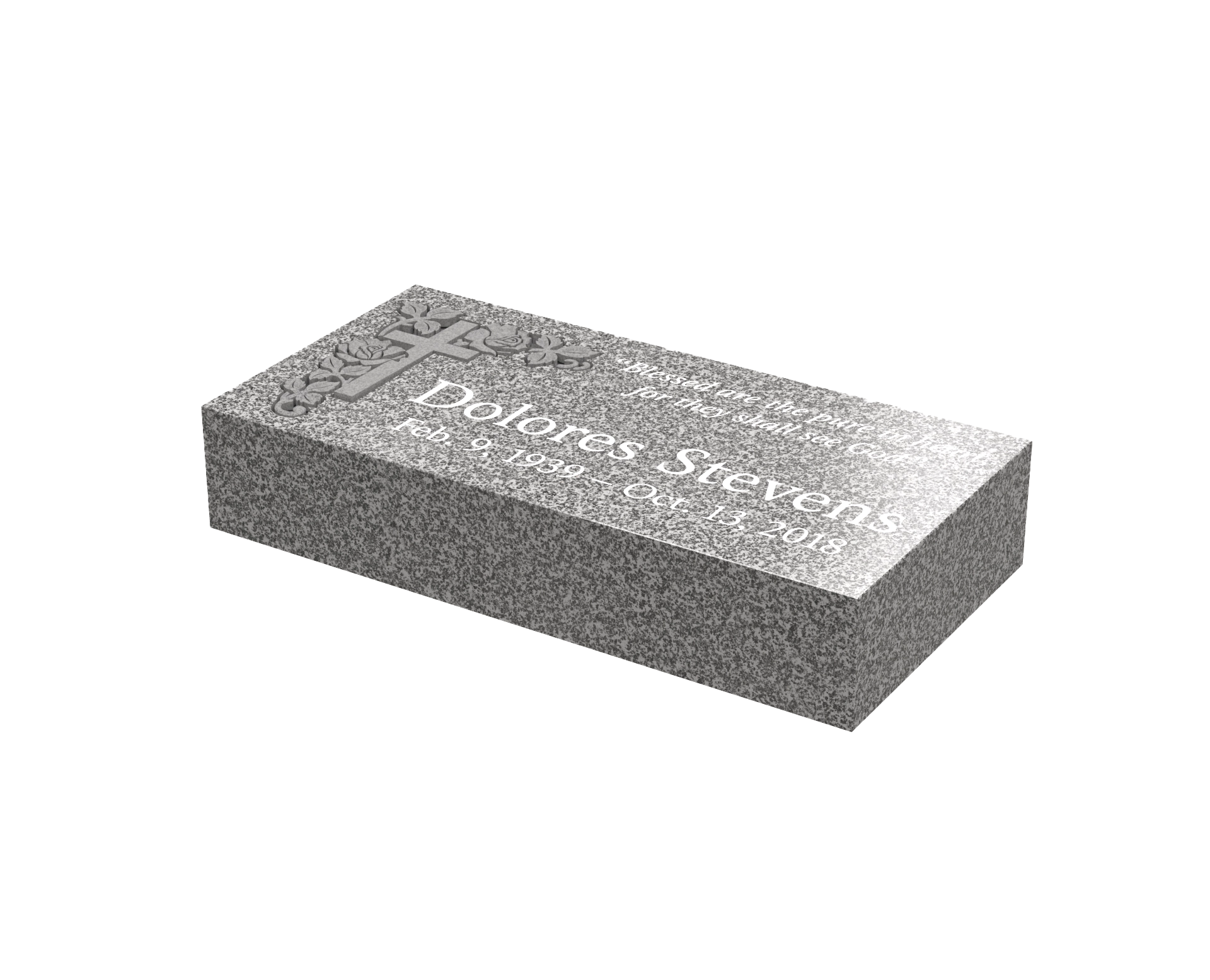 Premium Flat Granite Marker with Cross & Rose Motif