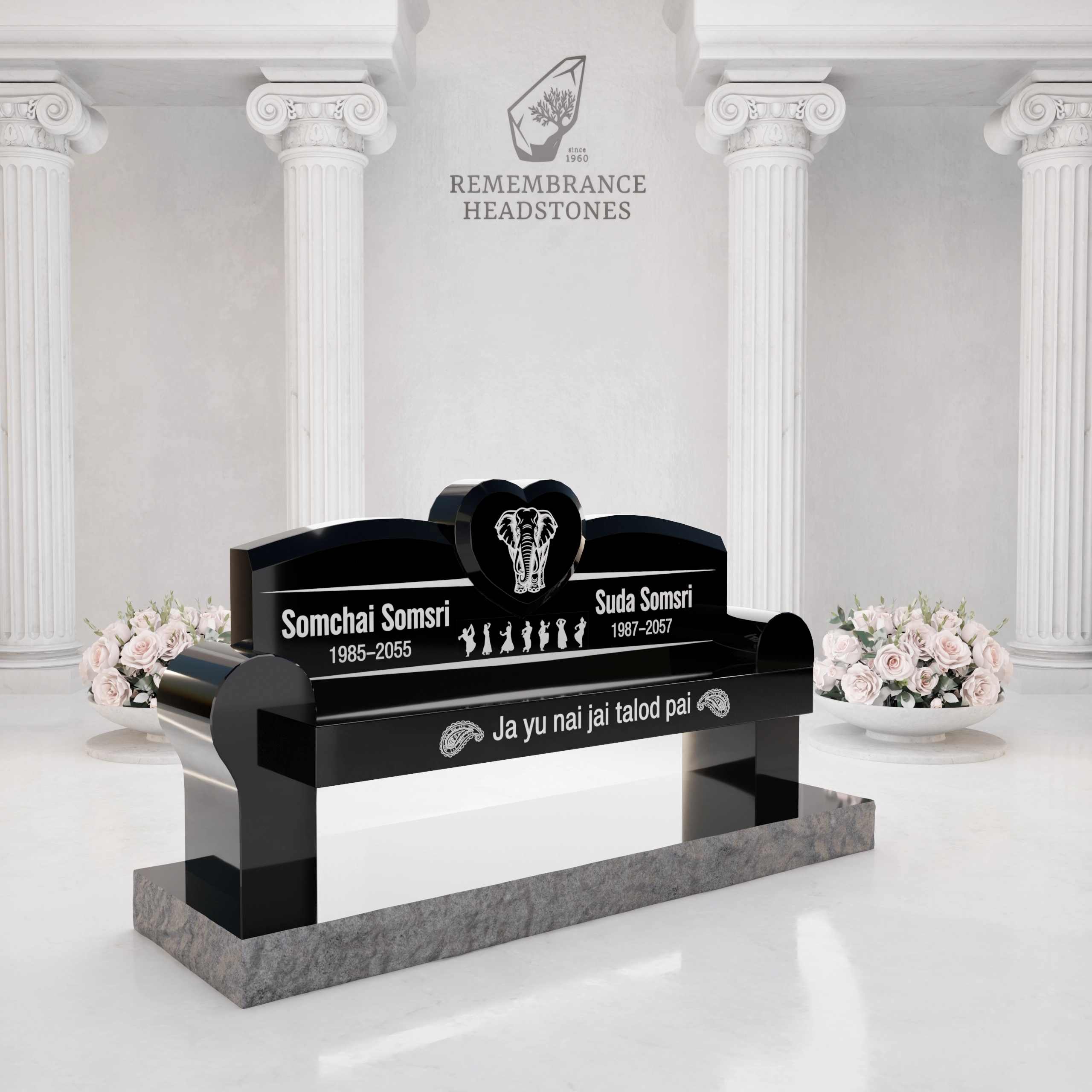 Luxury Companion Memorial Bench with Heart Accent view 2