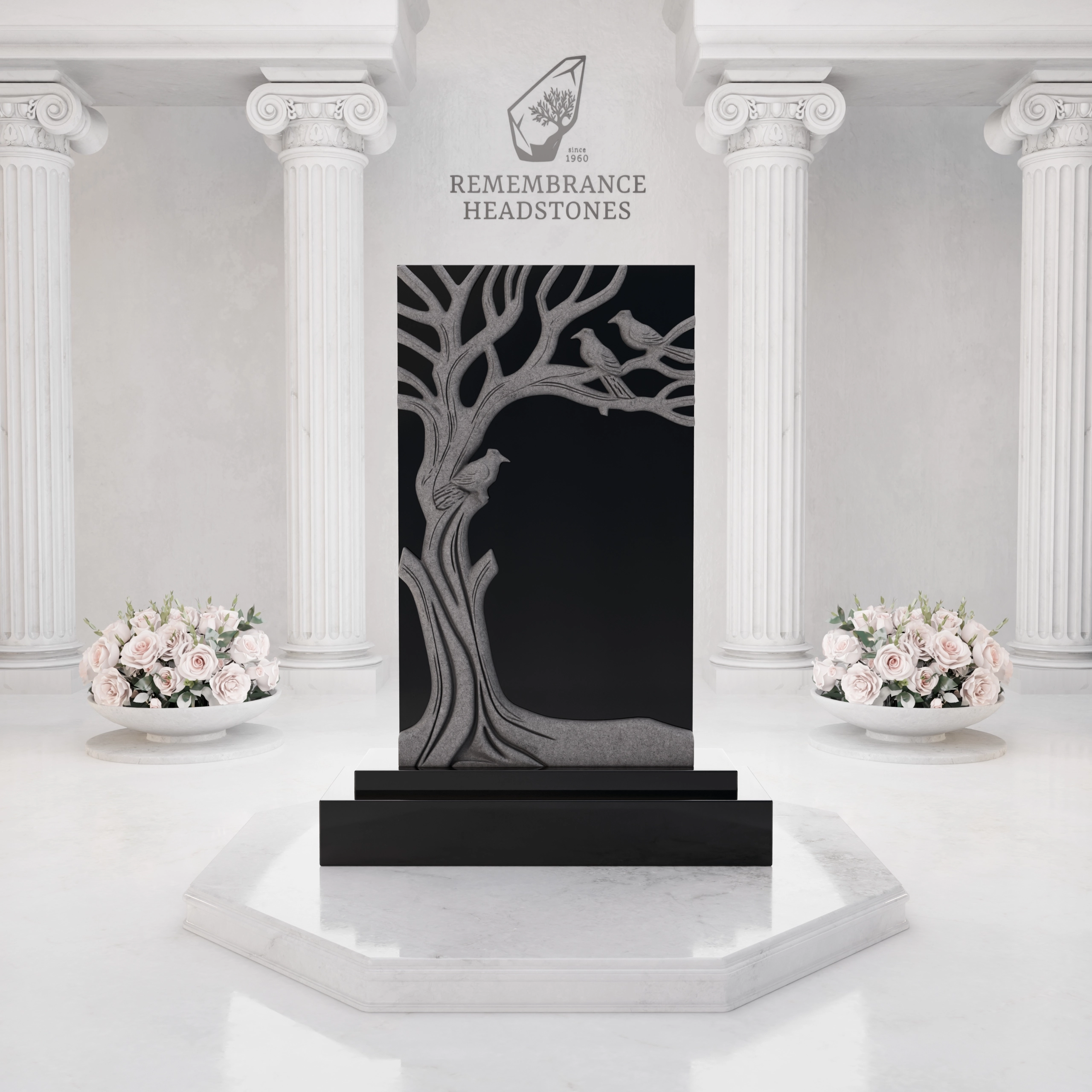 Premium Tree of Life Upright Granite Headstone with Angel & Birds view 3