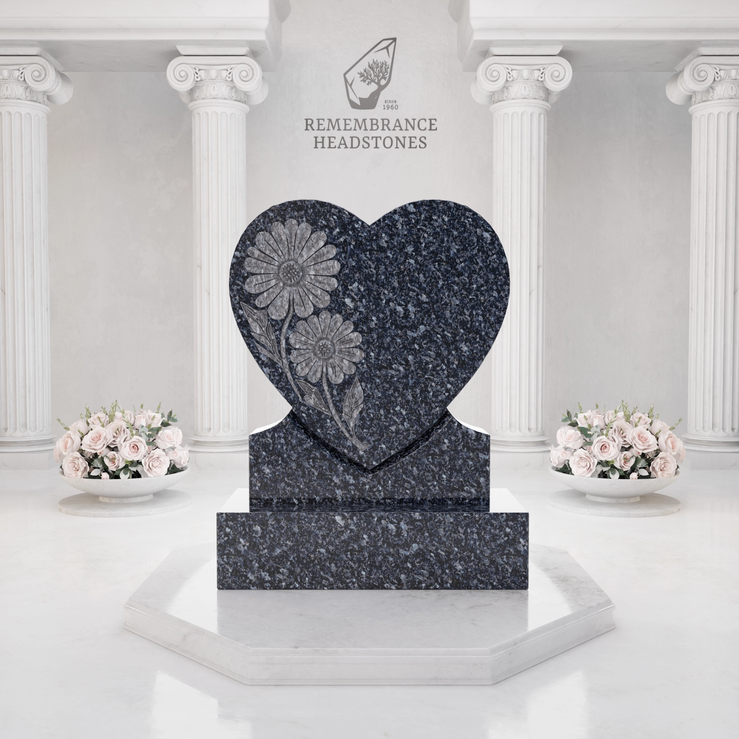 Luxury Heart Shape Granite Headstone with Floral Carving view 3