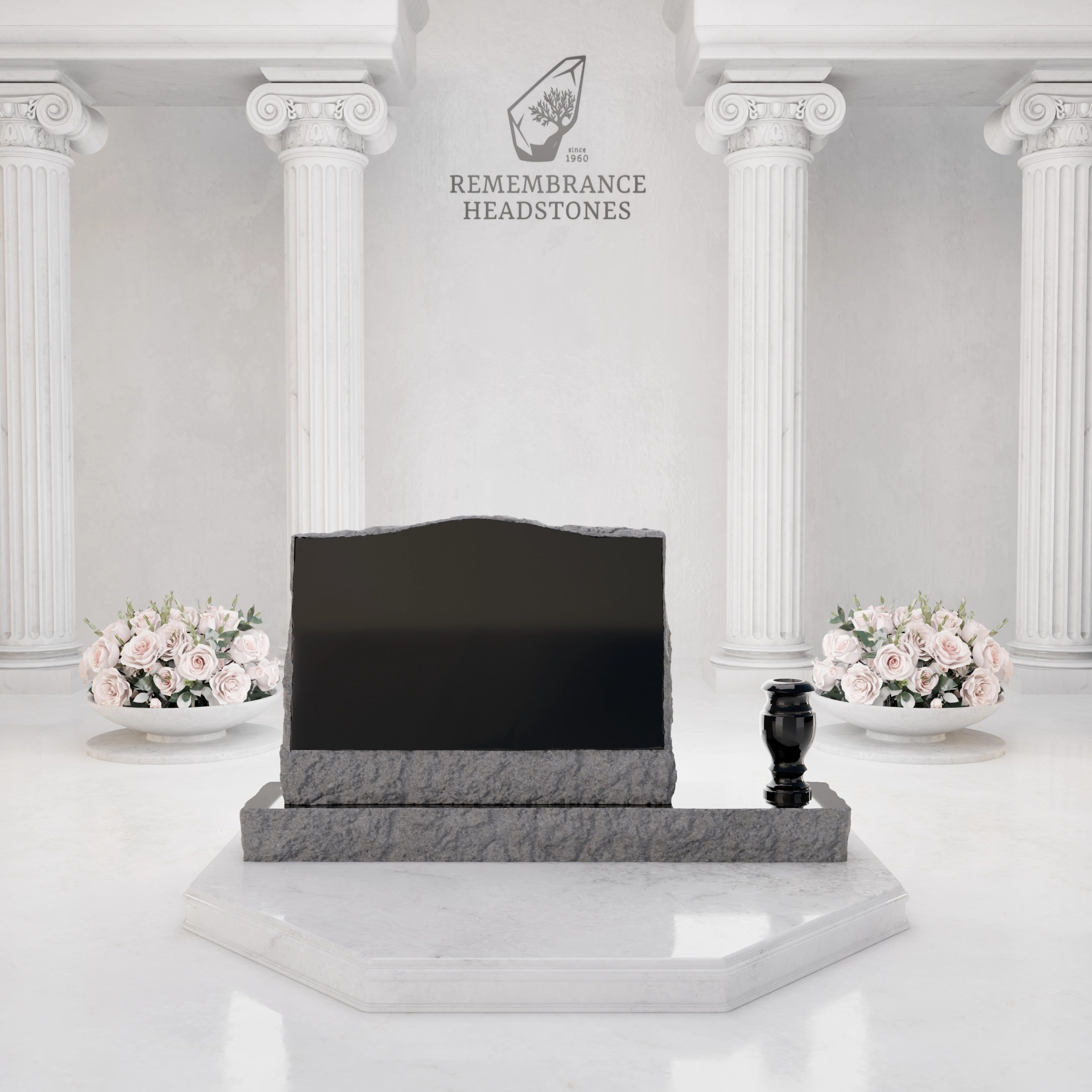 Premium Slant Granite Headstone with Rock-Pitched Edge, Rose Motif & Vase view 5