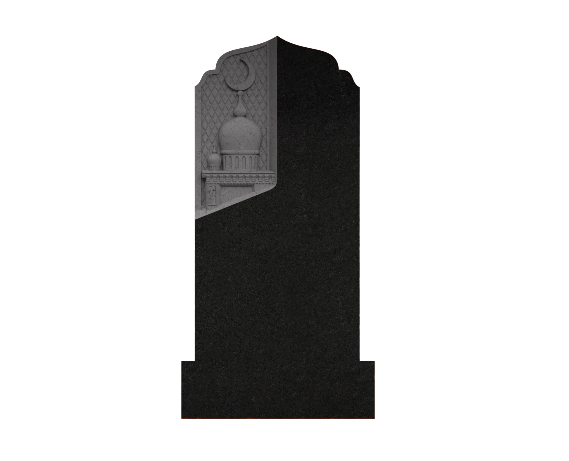 Premium Upright Granite Headstone — Mosque Relief Panel & Crescent view 3