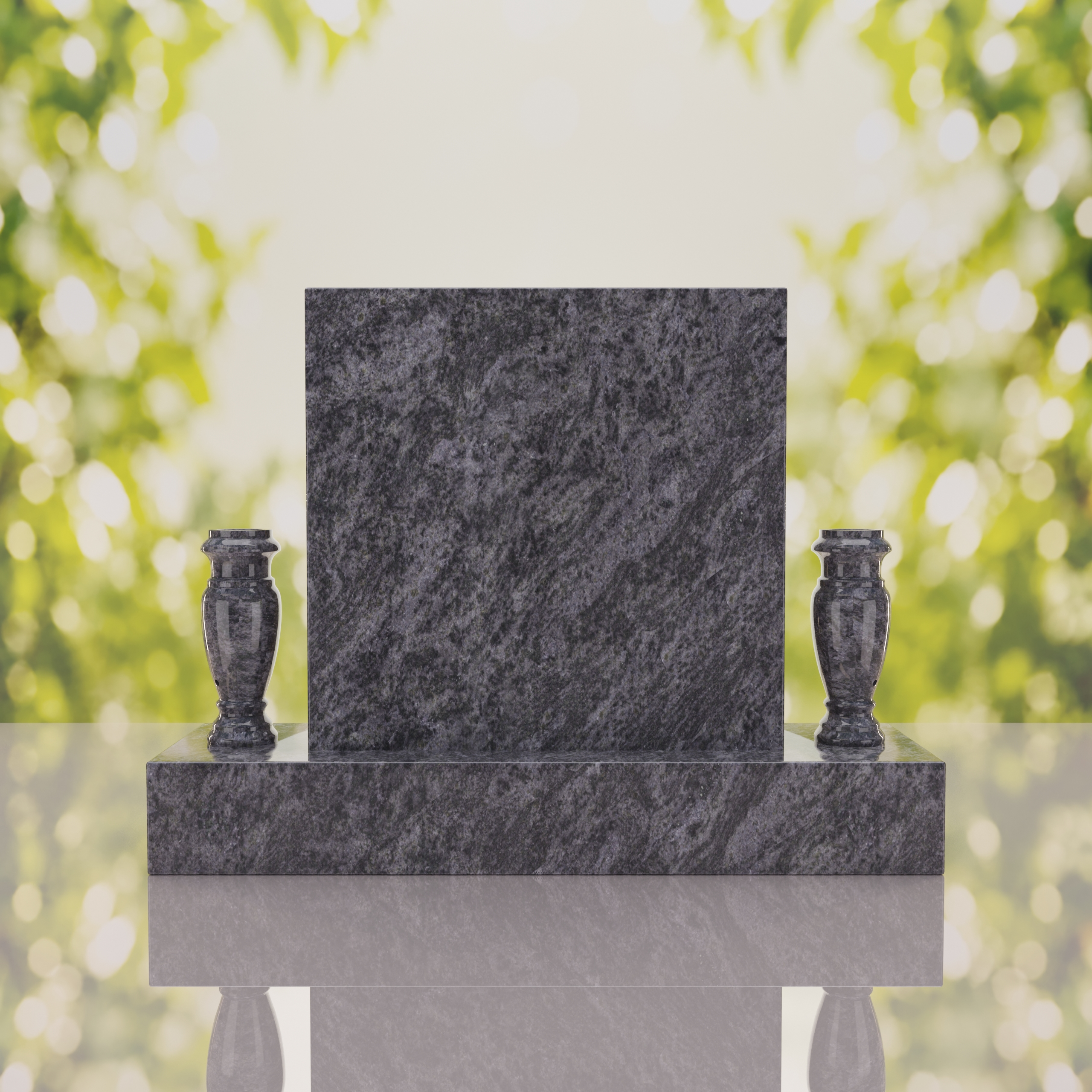 Square Upright Headstone with Vases thumbnail 2