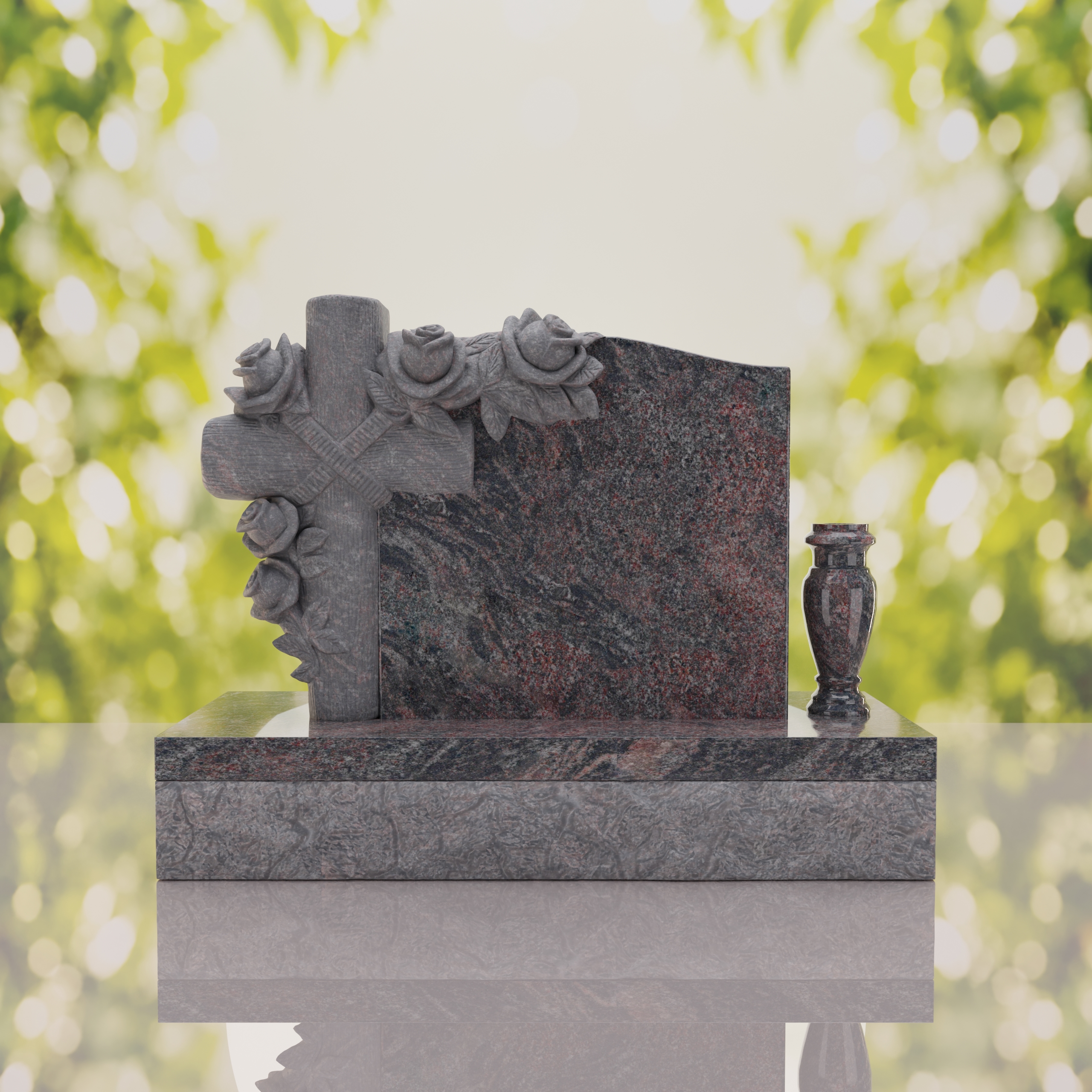 Carved Cross Upright Headstone with Rose Detail thumbnail 5
