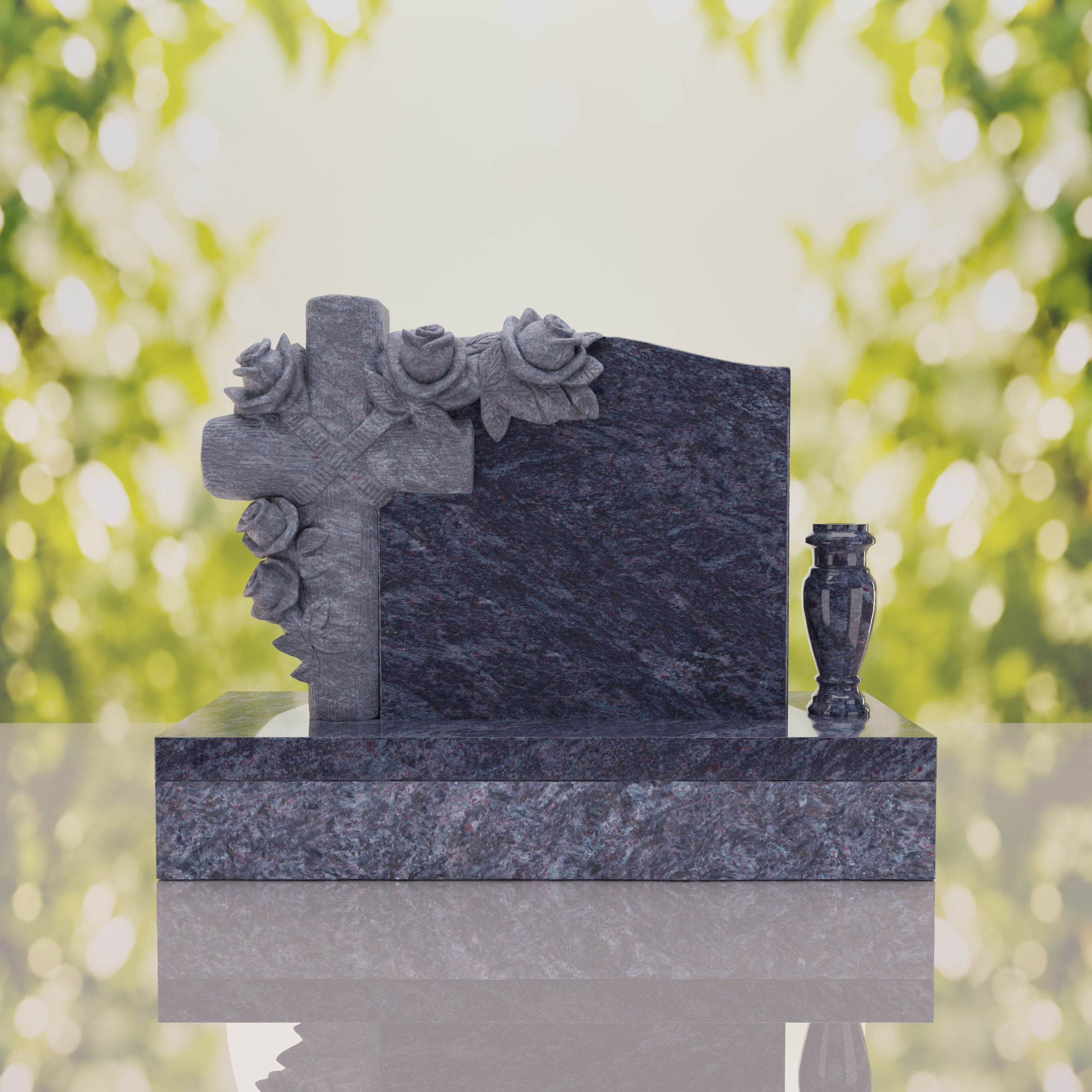 Carved Cross Upright Headstone with Rose Detail thumbnail 8