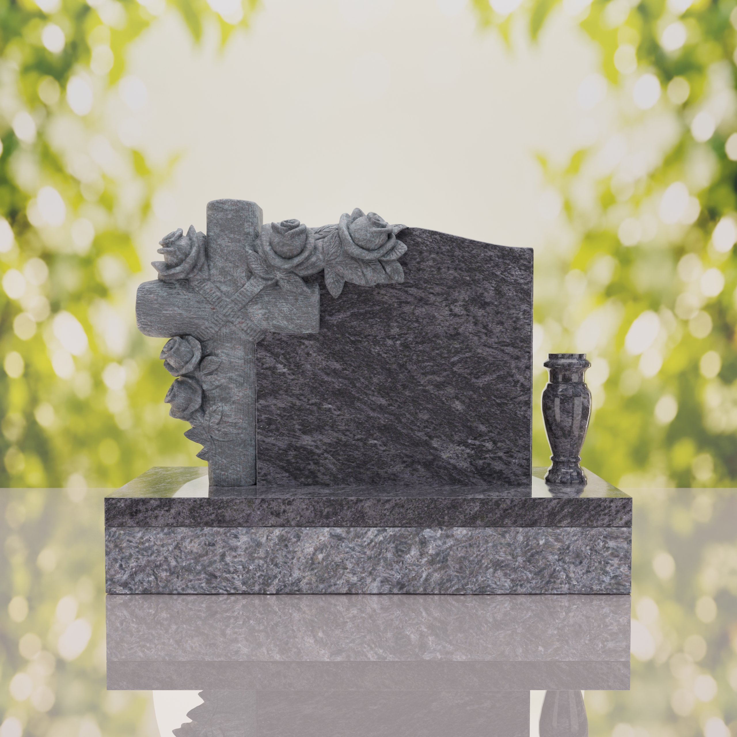 Carved Cross Upright Headstone with Rose Detail thumbnail 11