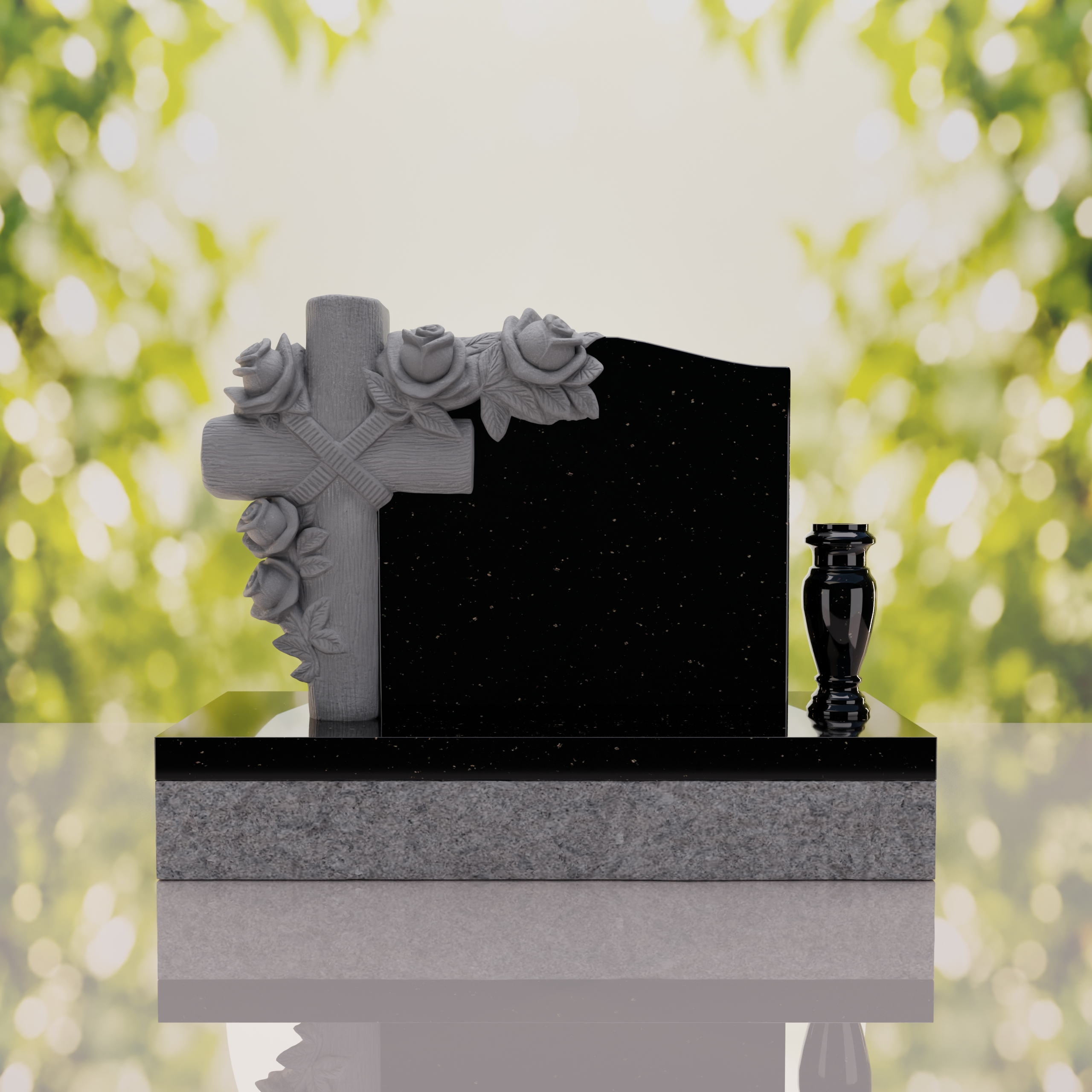 Carved Cross Upright Headstone with Rose Detail thumbnail 14