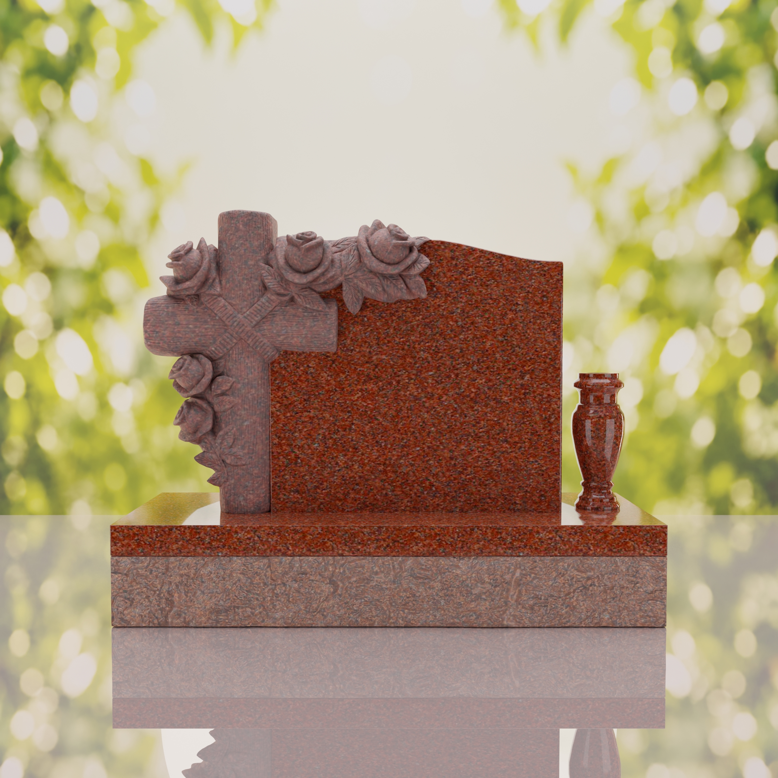 Carved Cross Upright Headstone with Rose Detail thumbnail 2