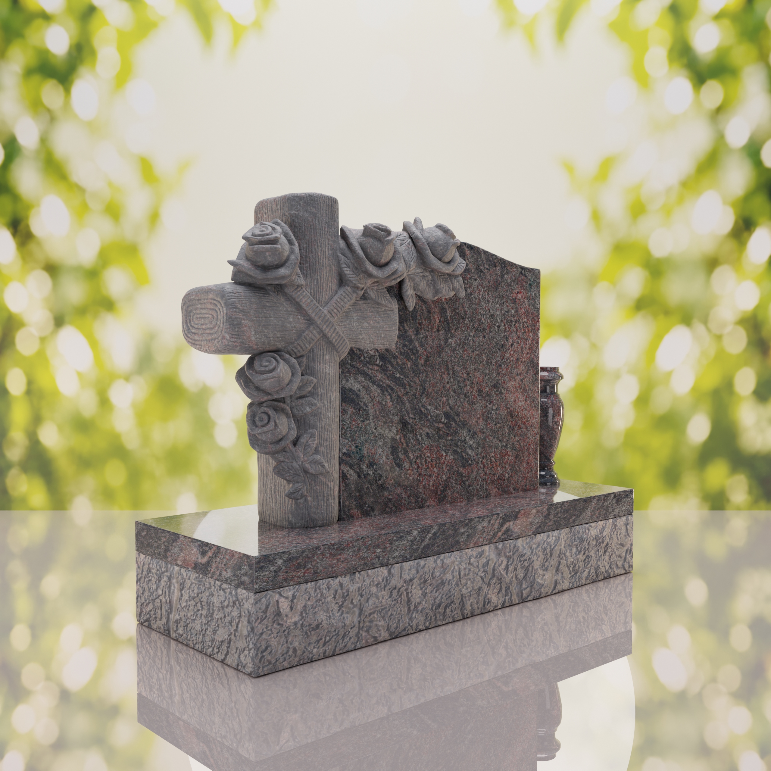 Carved Cross Upright Headstone with Rose Detail thumbnail 4