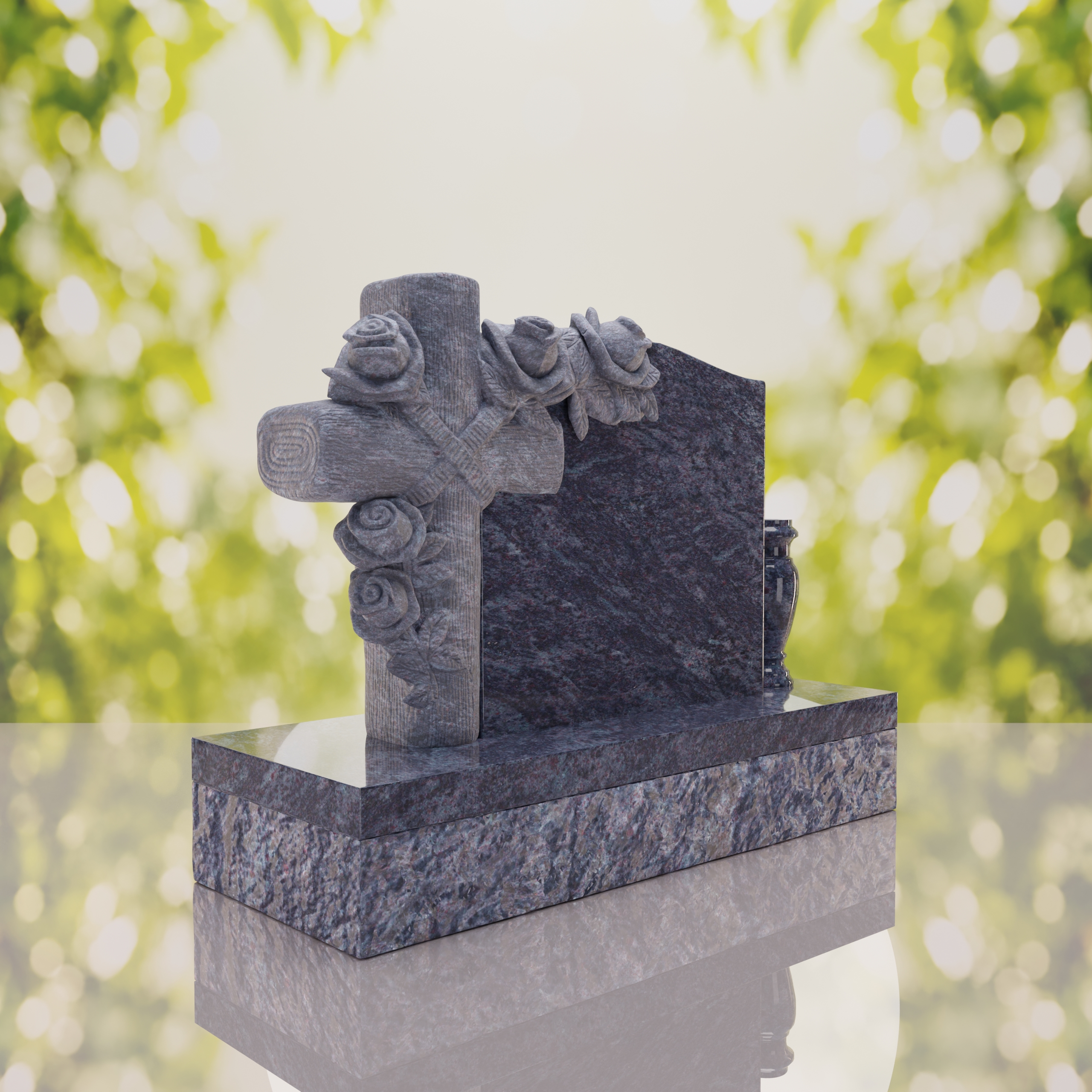 Carved Cross Upright Headstone with Rose Detail thumbnail 7