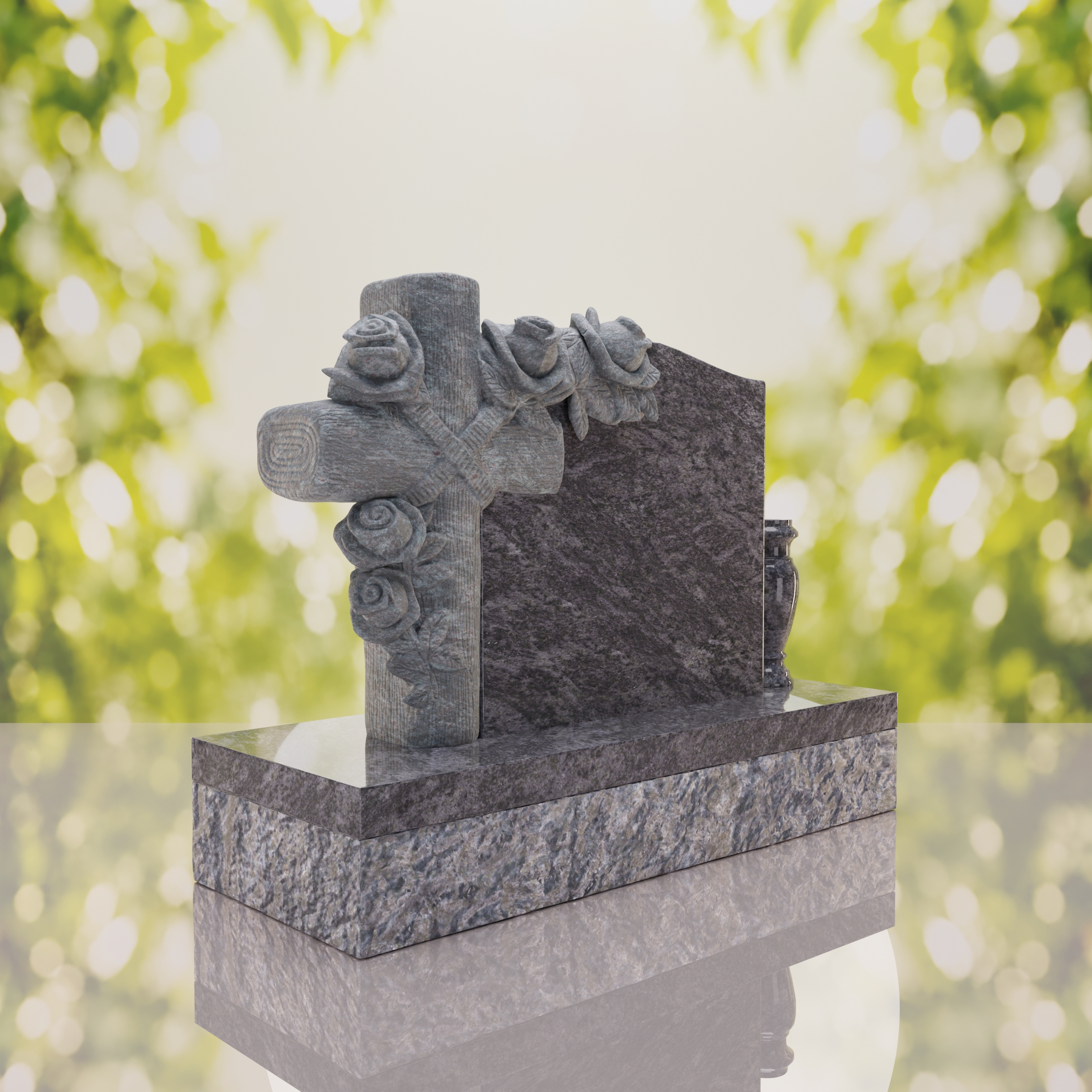 Carved Cross Upright Headstone with Rose Detail thumbnail 10