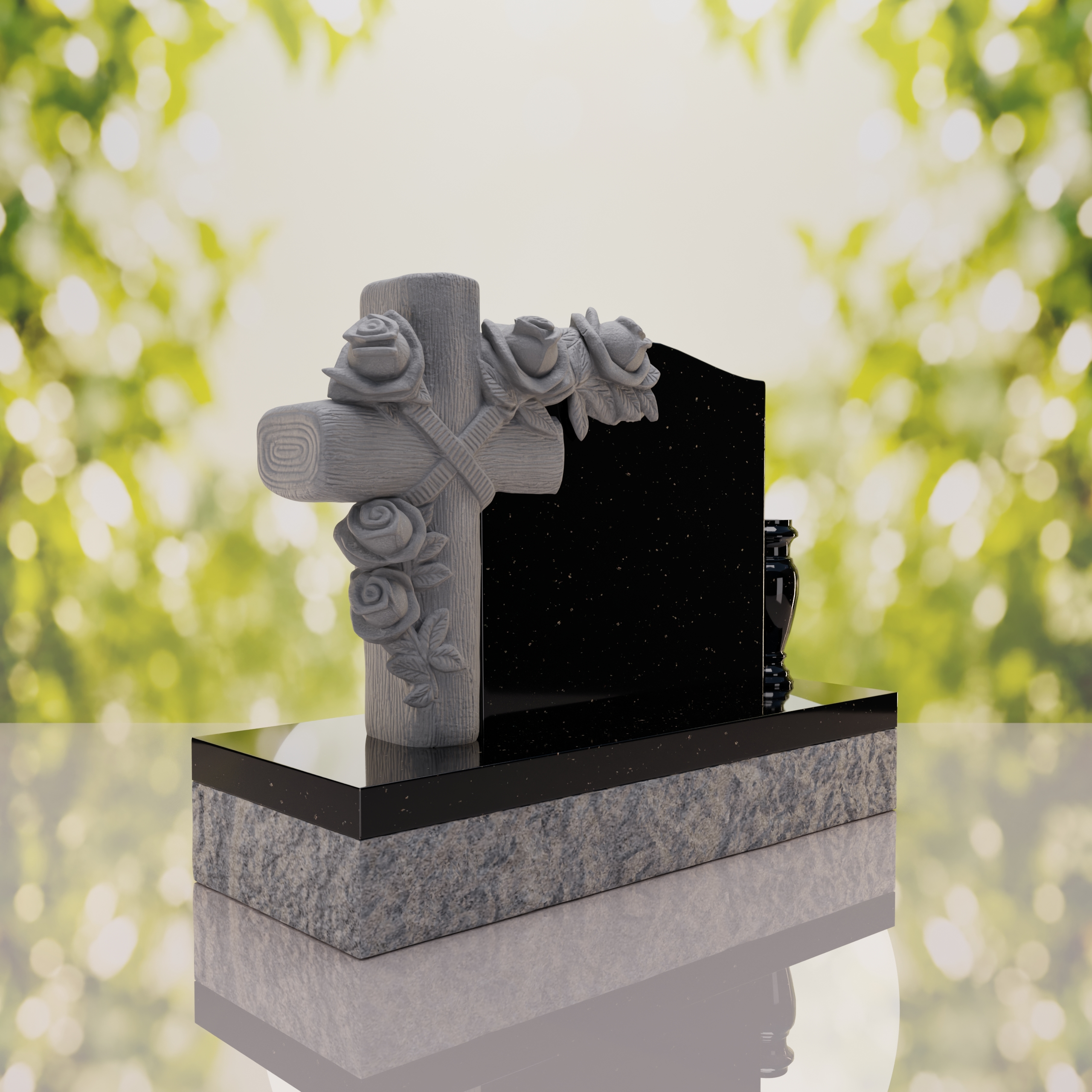 Carved Cross Upright Headstone with Rose Detail thumbnail 13