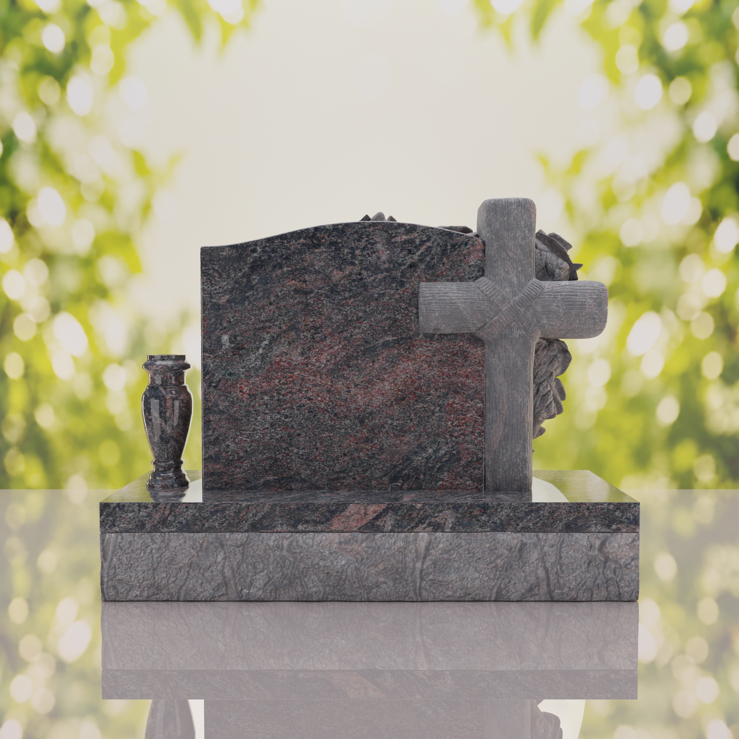 Carved Cross Upright Headstone with Rose Detail thumbnail 6