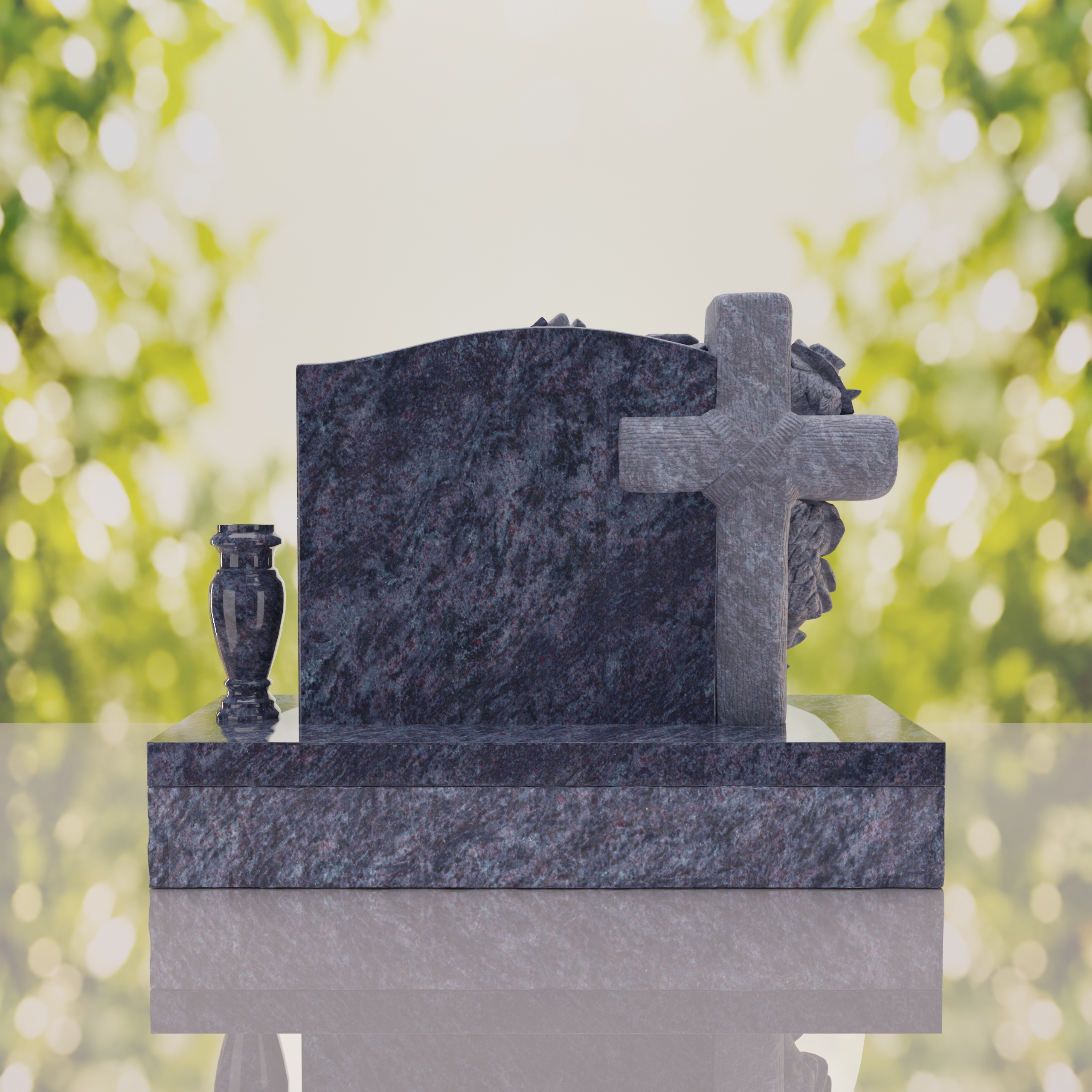 Carved Cross Upright Headstone with Rose Detail thumbnail 9