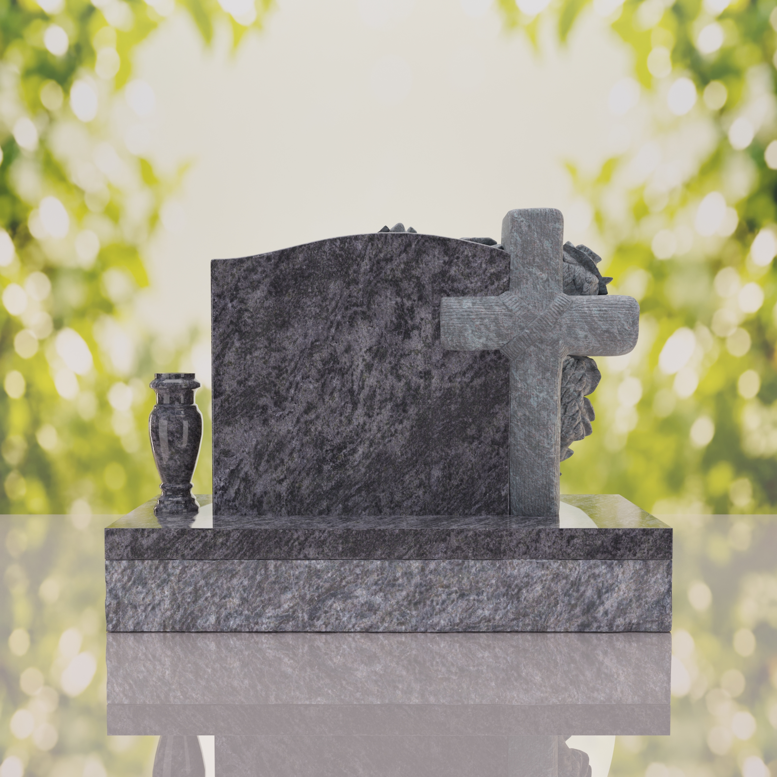 Carved Cross Upright Headstone with Rose Detail thumbnail 12