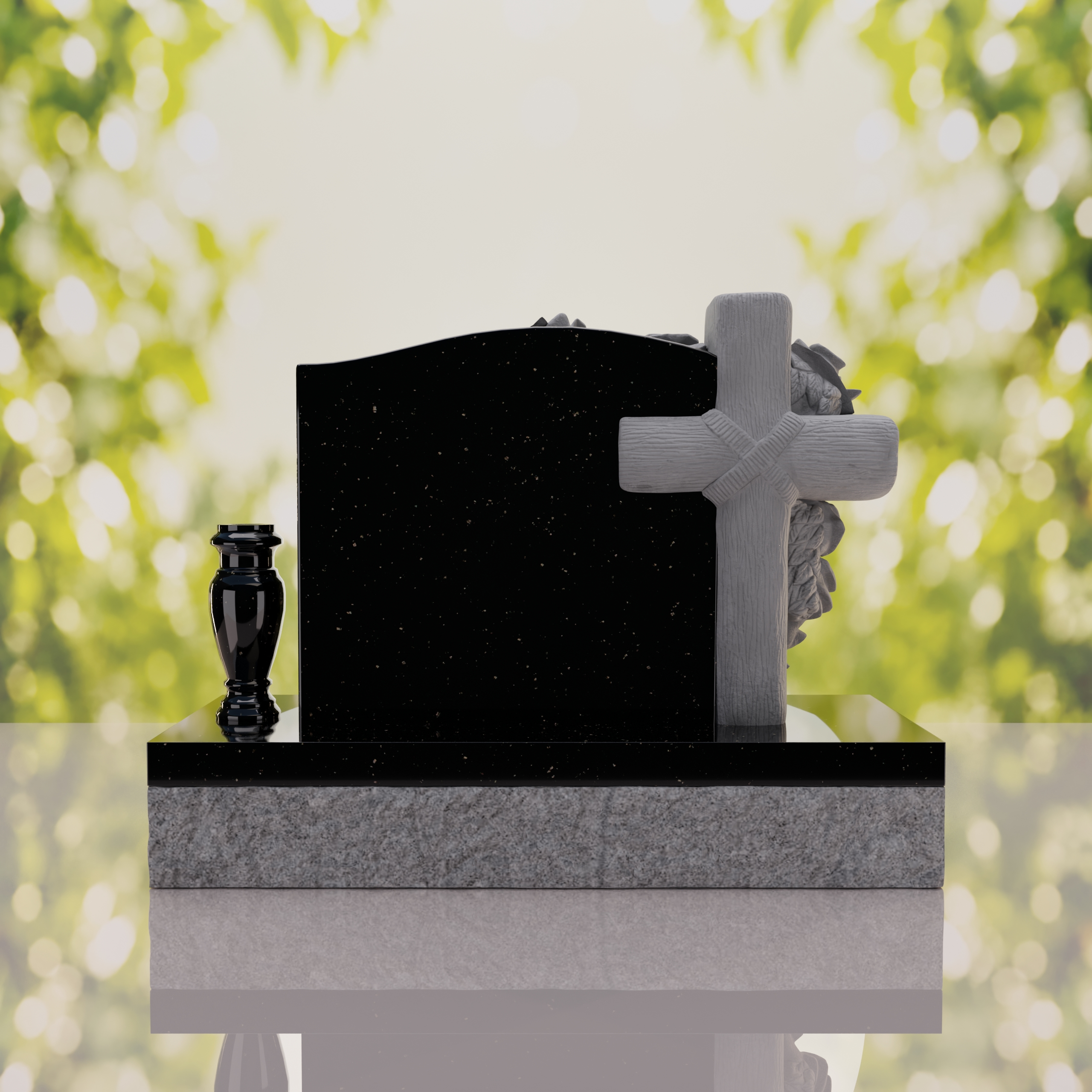 Carved Cross Upright Headstone with Rose Detail thumbnail 15