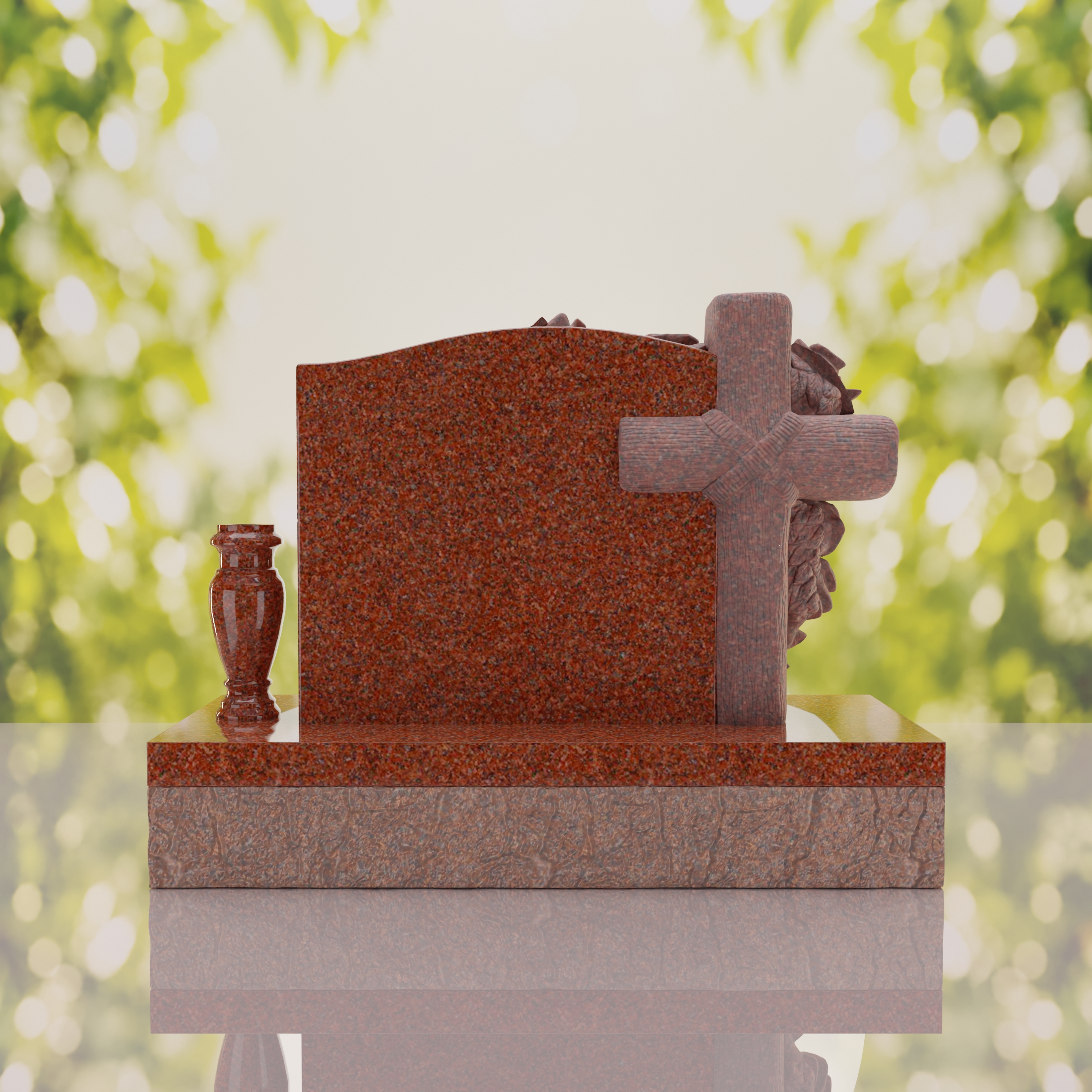 Carved Cross Upright Headstone with Rose Detail thumbnail 3