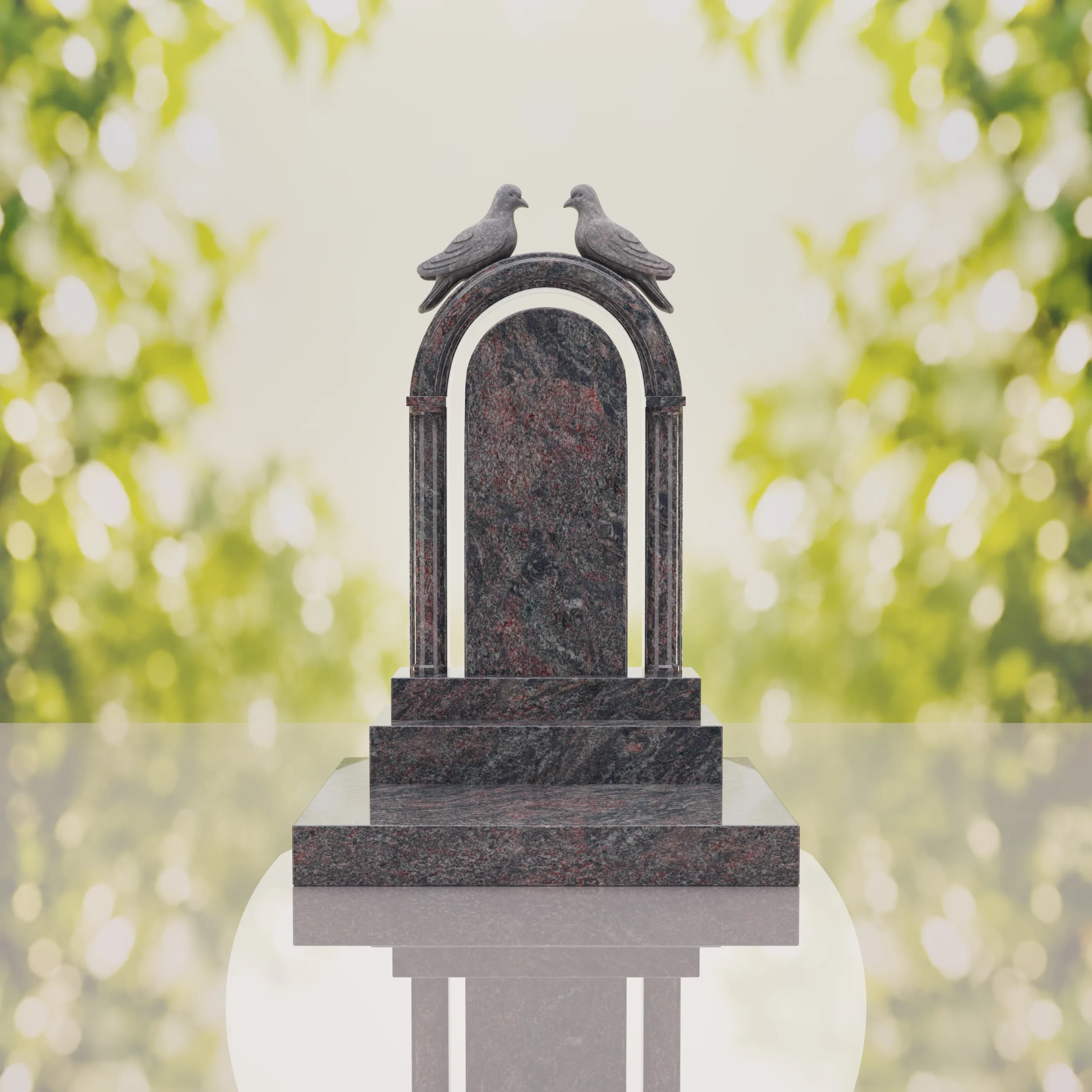 Arch Shape Granite Headstone with Doves thumbnail 5