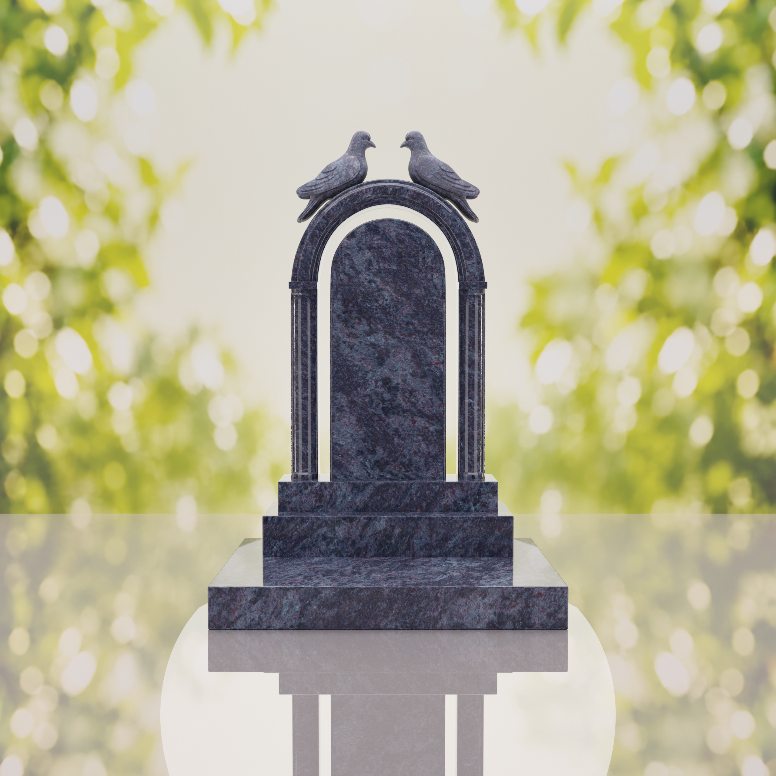 Arch Shape Granite Headstone with Doves thumbnail 2
