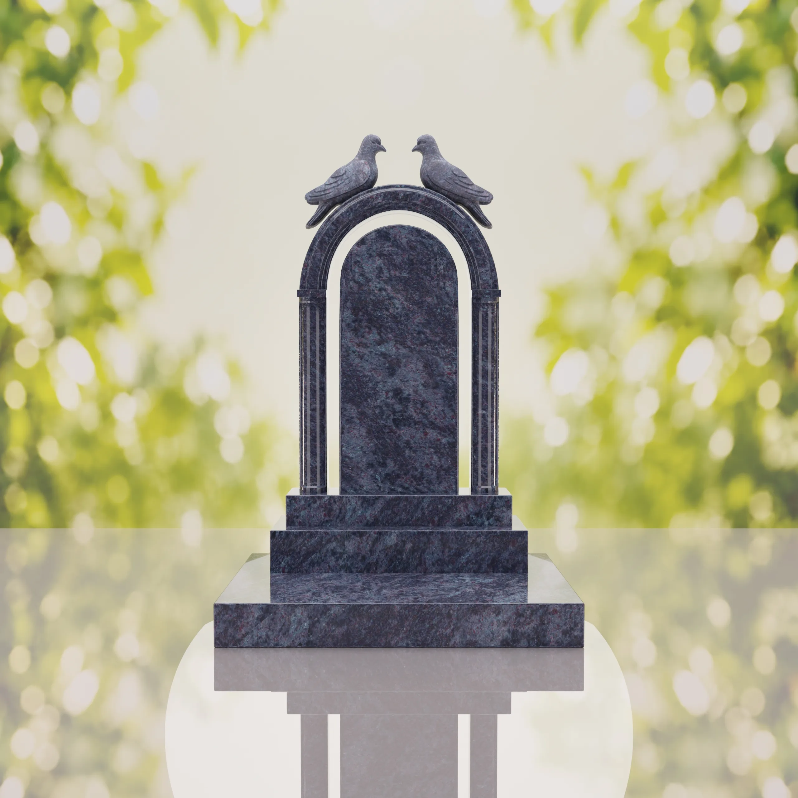 Arch Shape Granite Headstone with Doves thumbnail 2
