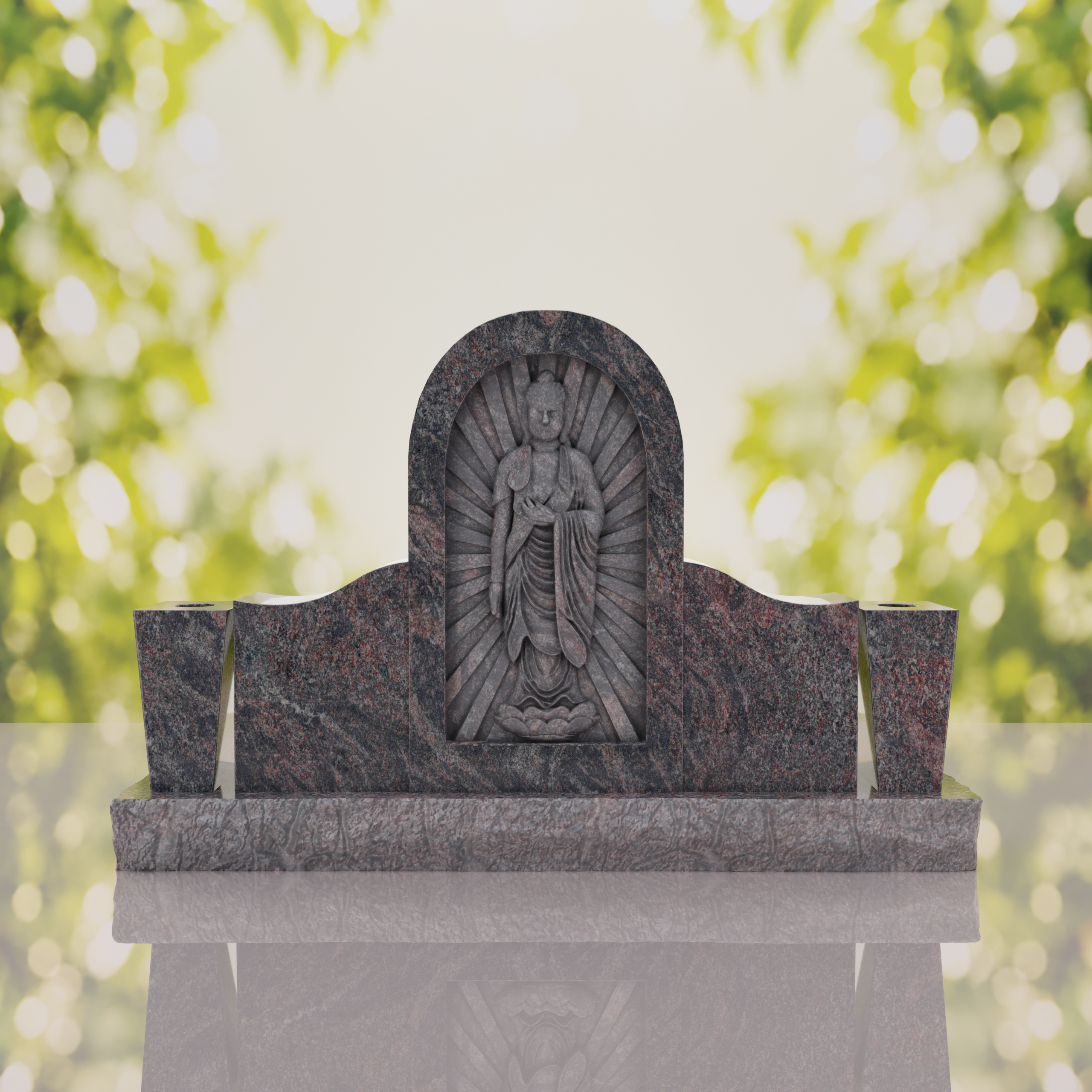 Asian Companion Granite Headstone with Guanyin Relief thumbnail 6