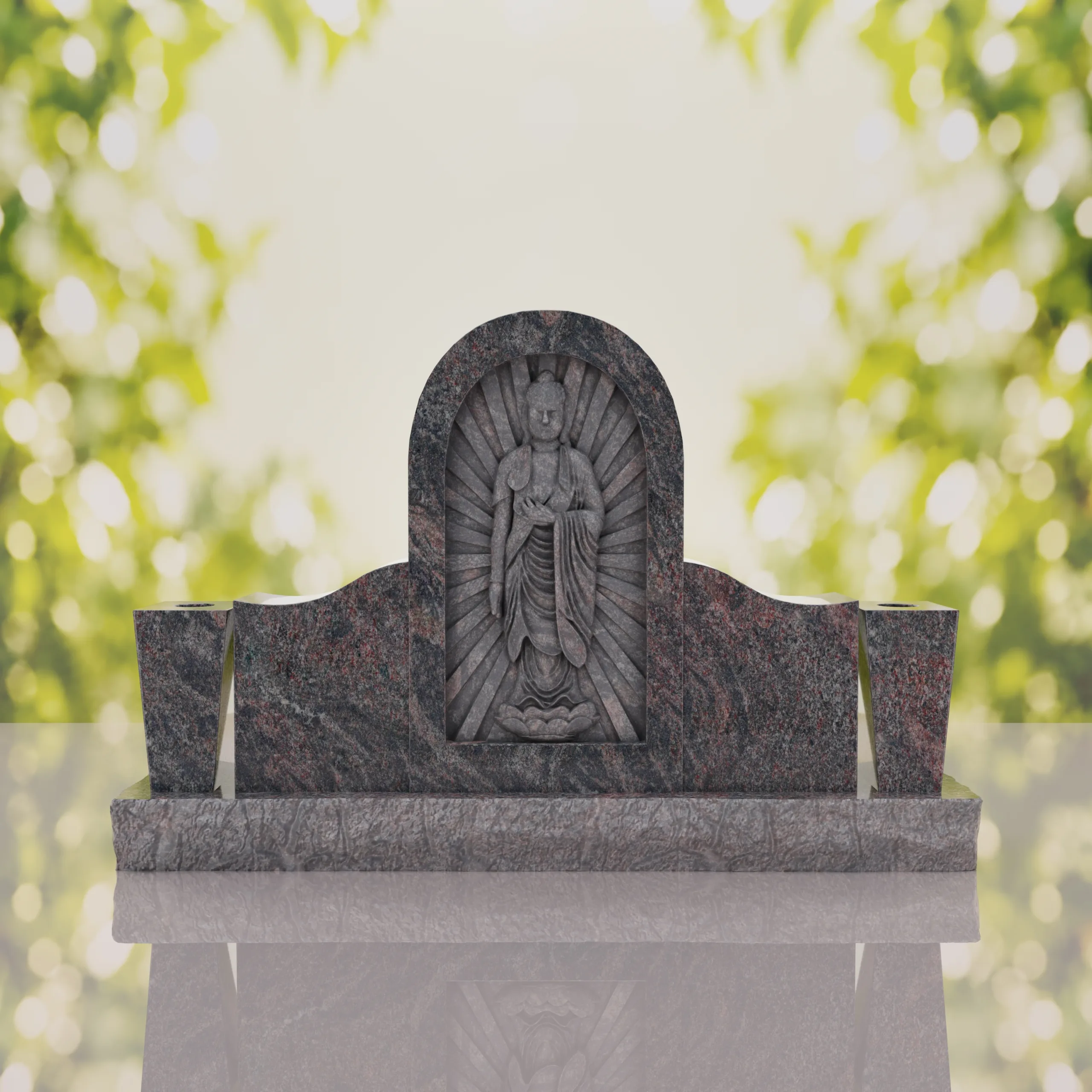 Asian Companion Granite Headstone with Guanyin Relief thumbnail 6