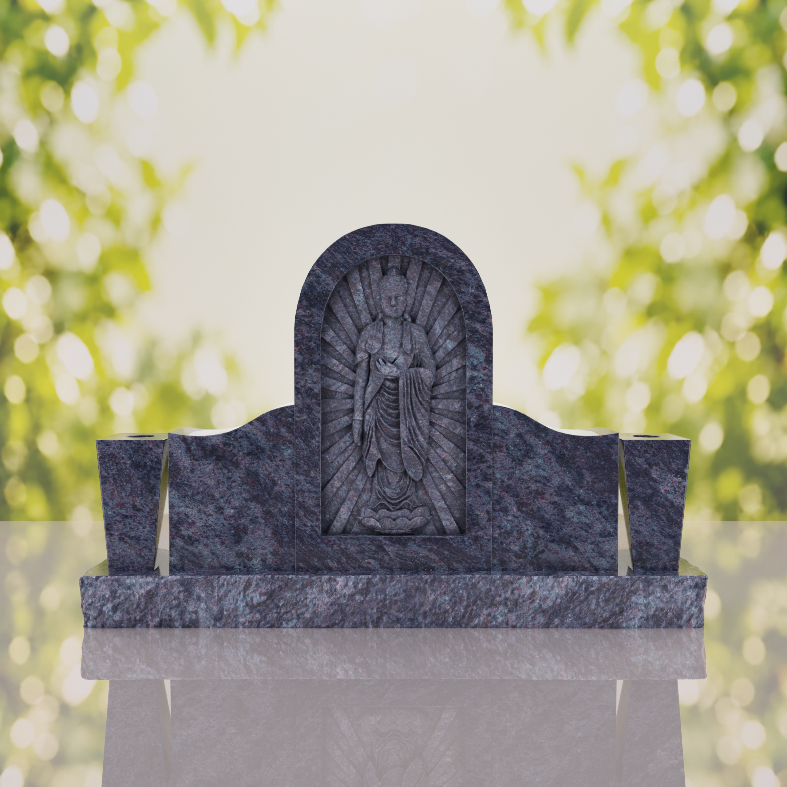 Asian Companion Granite Headstone with Guanyin Relief thumbnail 9