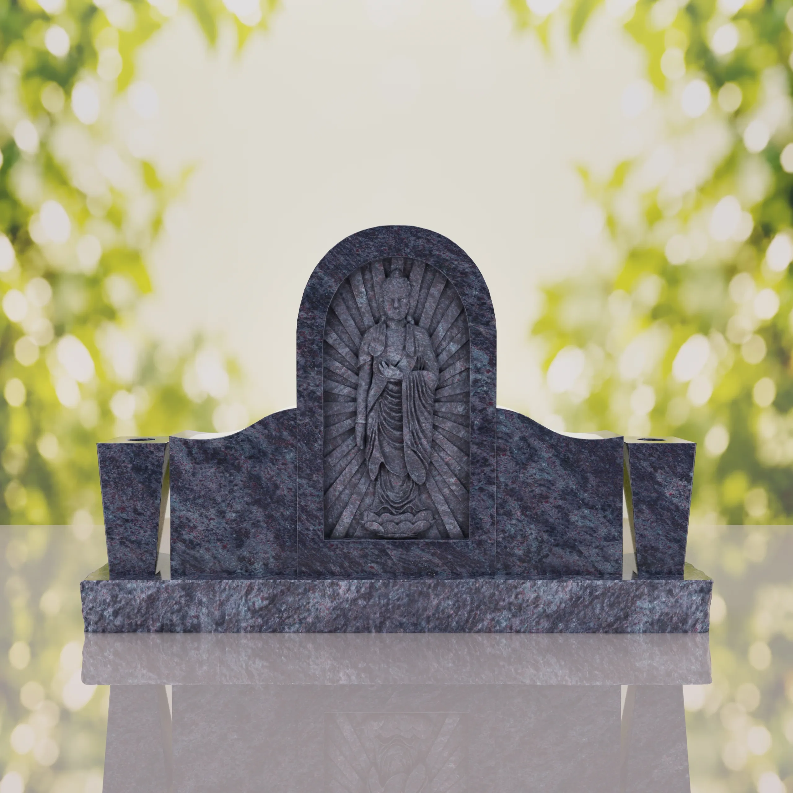 Asian Companion Granite Headstone with Guanyin Relief thumbnail 9